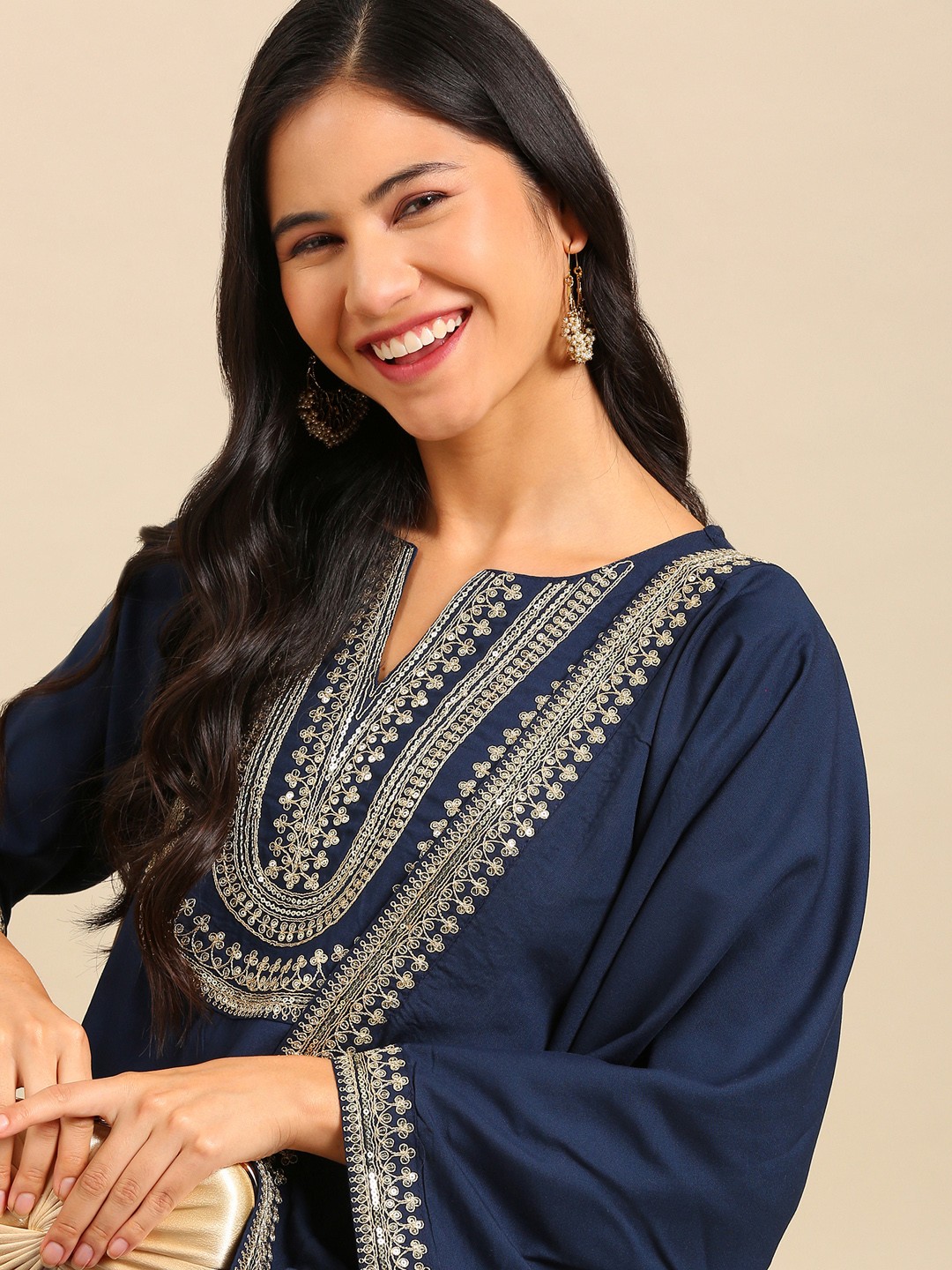 

SHOWOFF Women Teal Sequinned Kurta with Trousers & With Dupatta