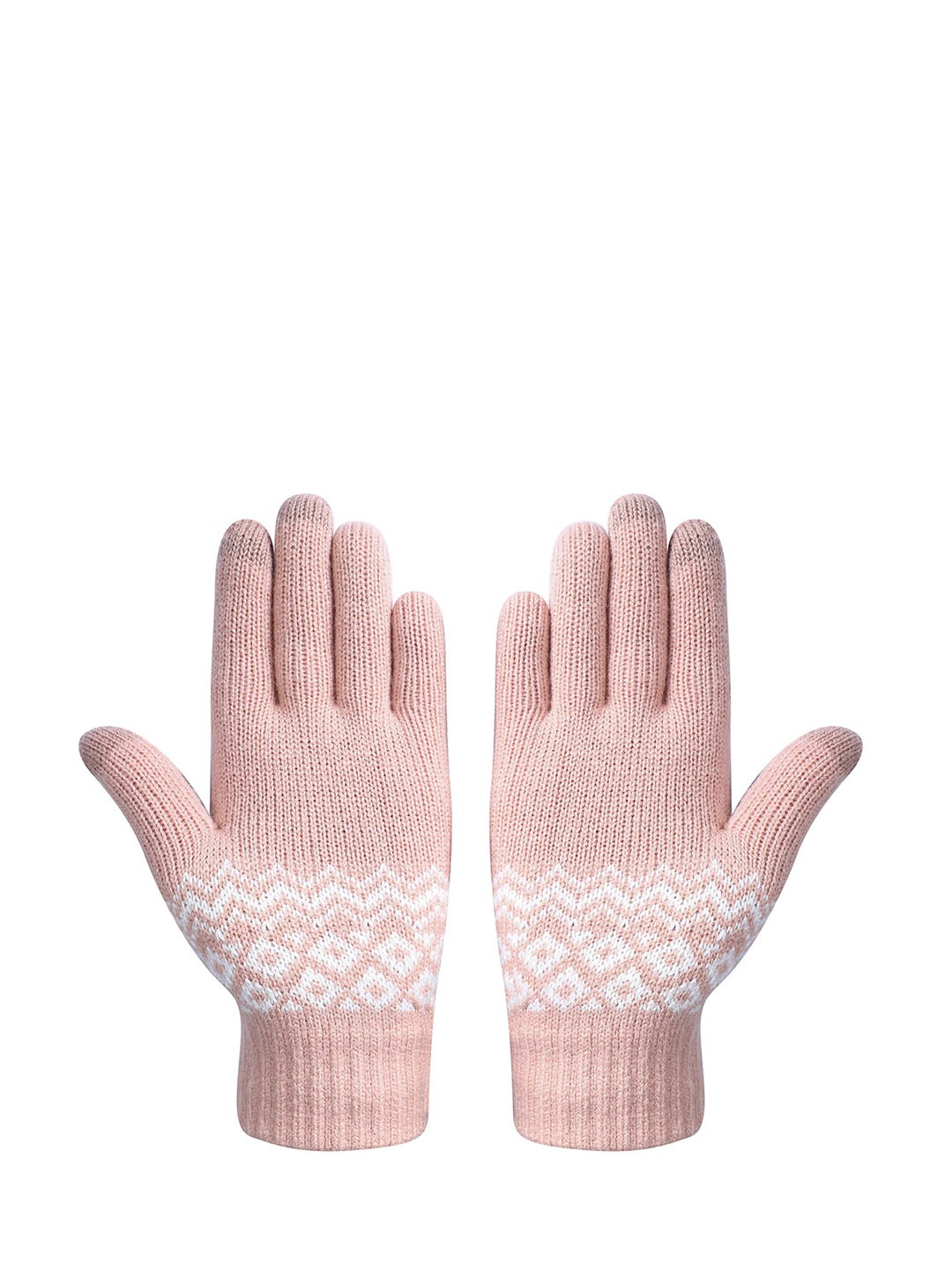 

LOOM LEGACY Men Beige & White Woven-Design Acrylic Winter Gloves