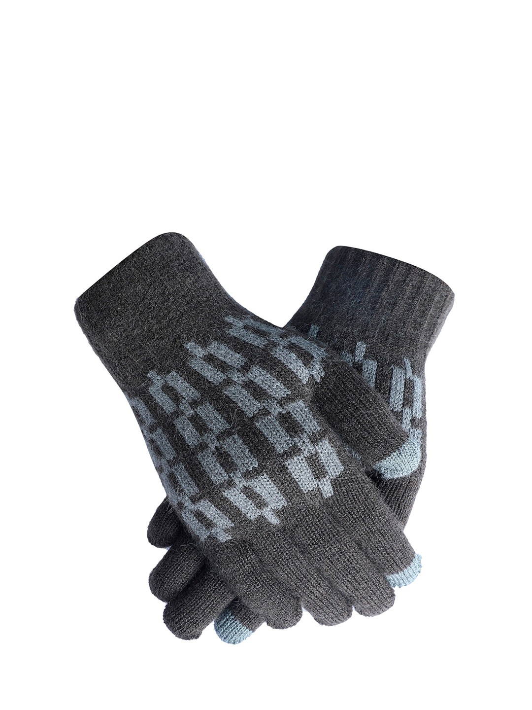 

LOOM LEGACY Men Green & Blue Printed Acrylic Gloves
