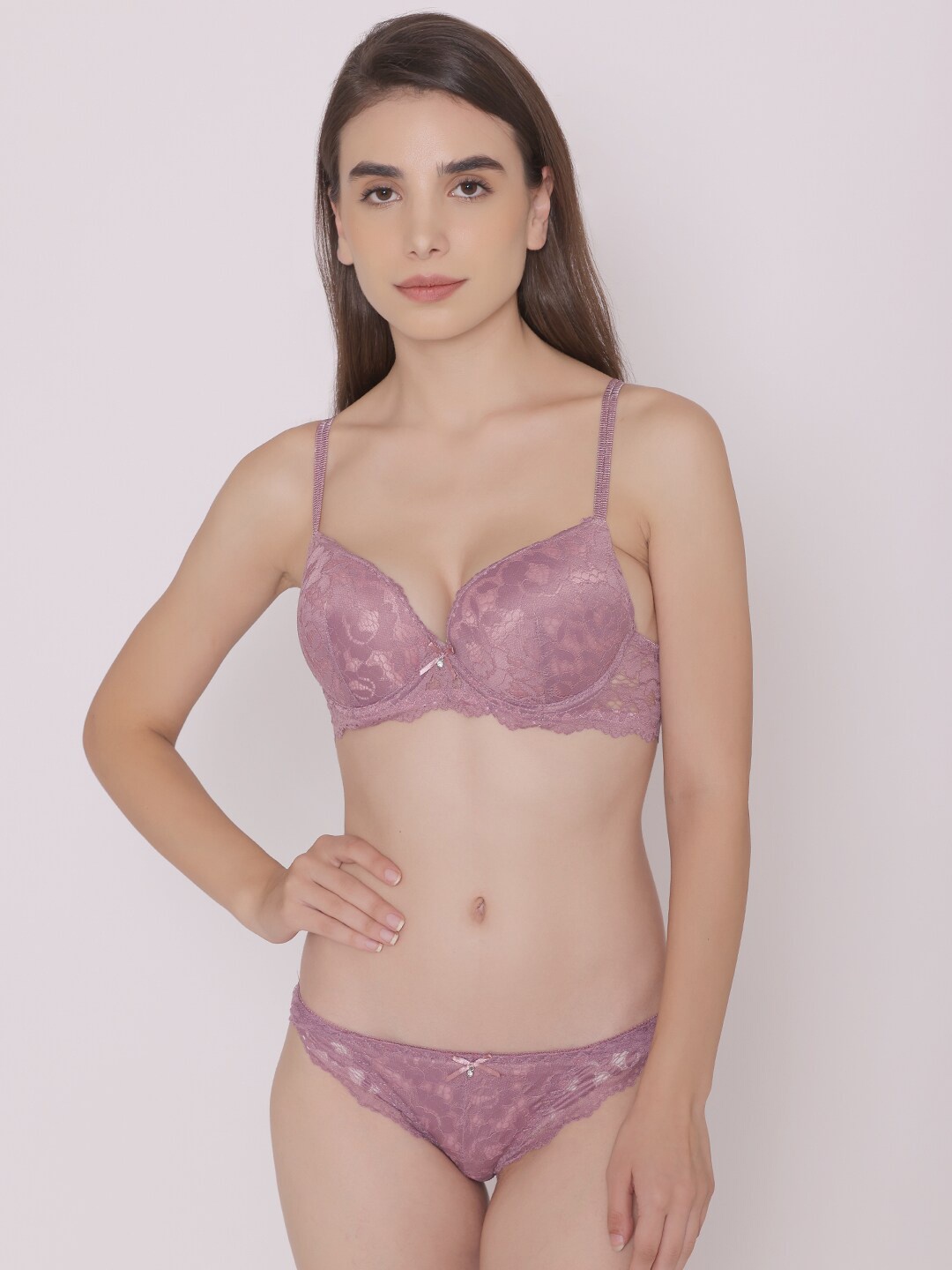 

Treasure chest Maeve Pushup Premium Lace Lingerie Set, Purple