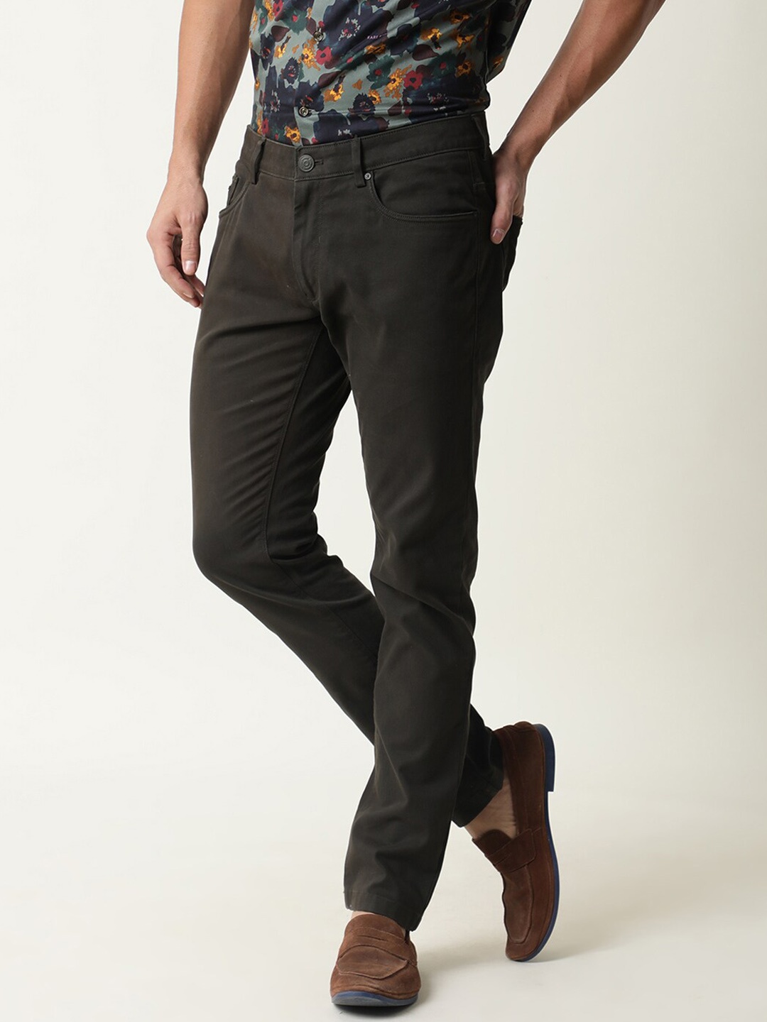 

RARE RABBIT Men Spoke-22 Mid-Rise Slim Fit Cotton Trouser, Olive