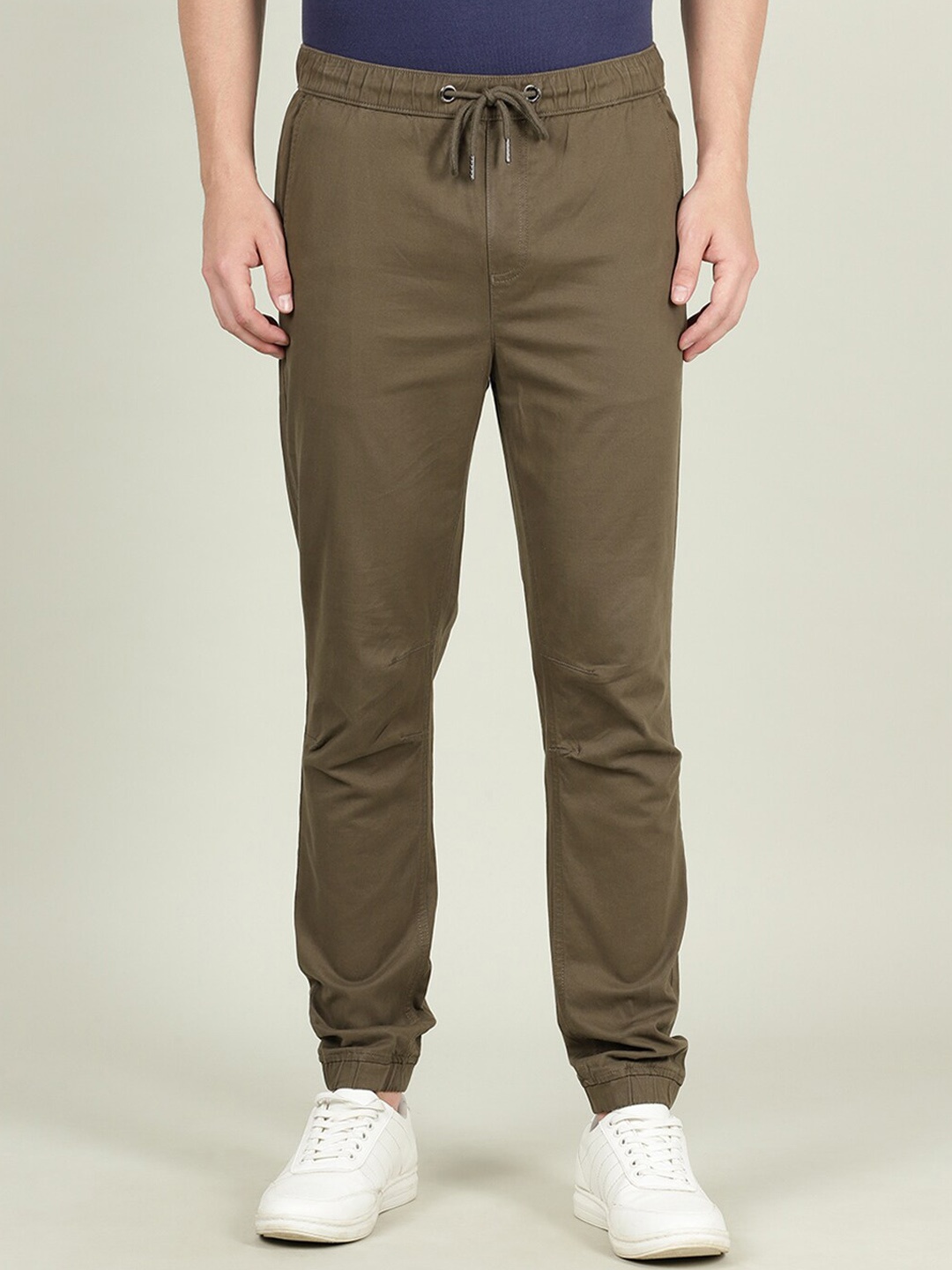 

Crocodile Men Olive Green Smart Slim Fit Cotton Chinos Trousers