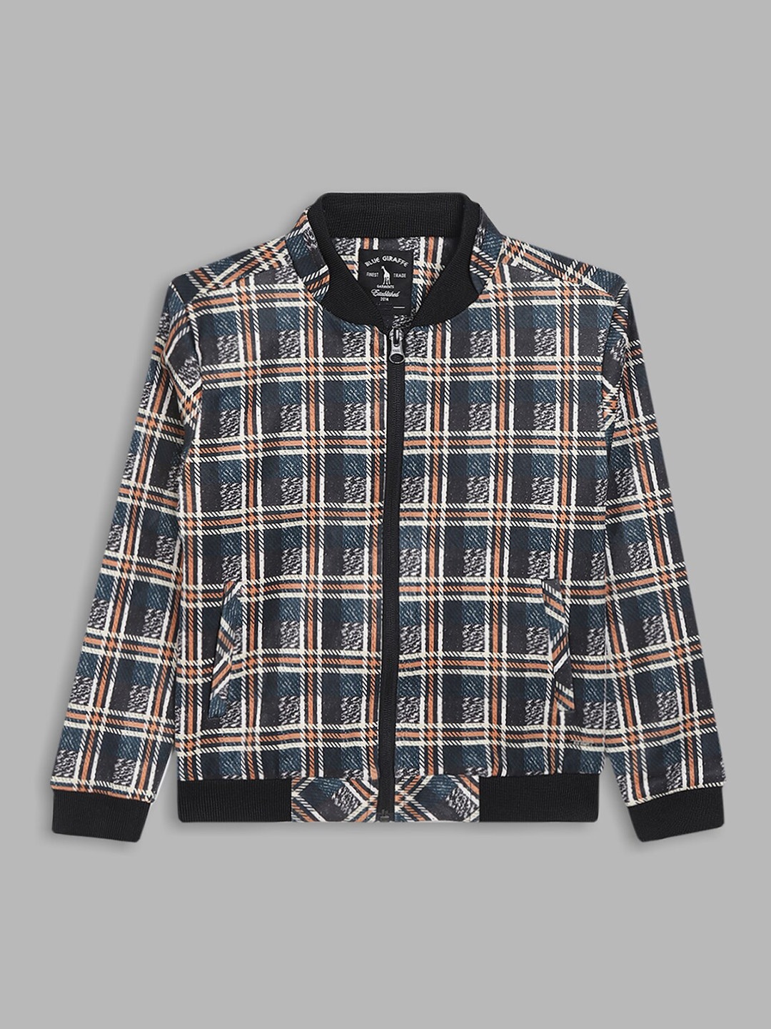 

Blue Giraffe Boys Black White Checked Crop Bomber Jacket