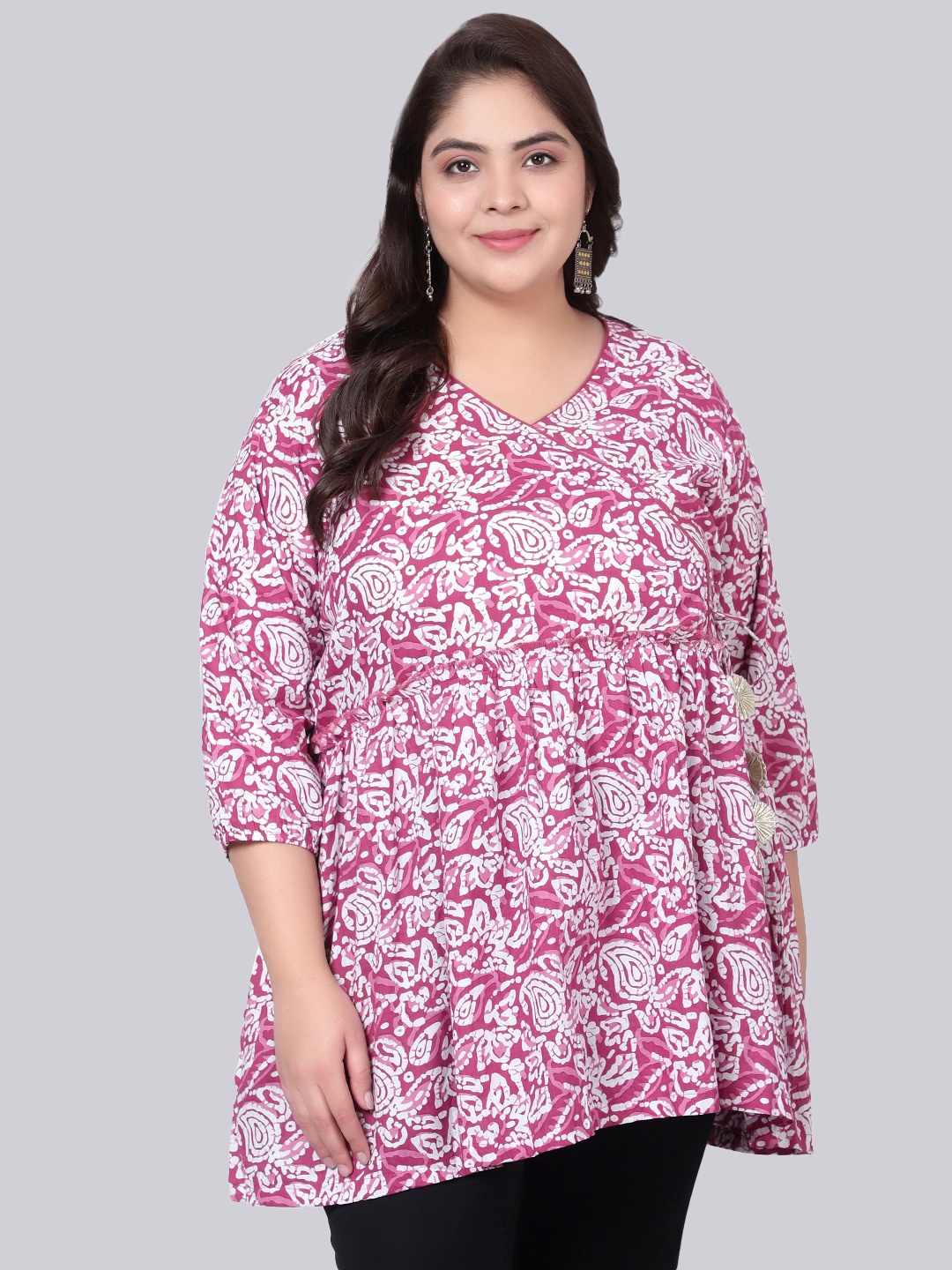 

Indietoga Plus Size Hand Block Printed Cotton Longline Tunic, Pink