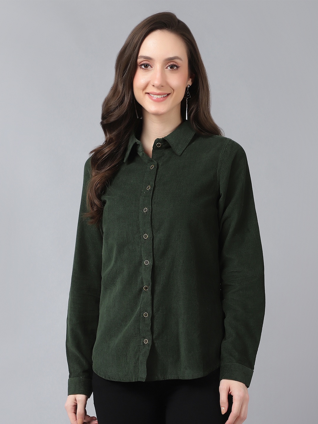 

Bani Women Olive Green Cotton Classic Casual Shirt