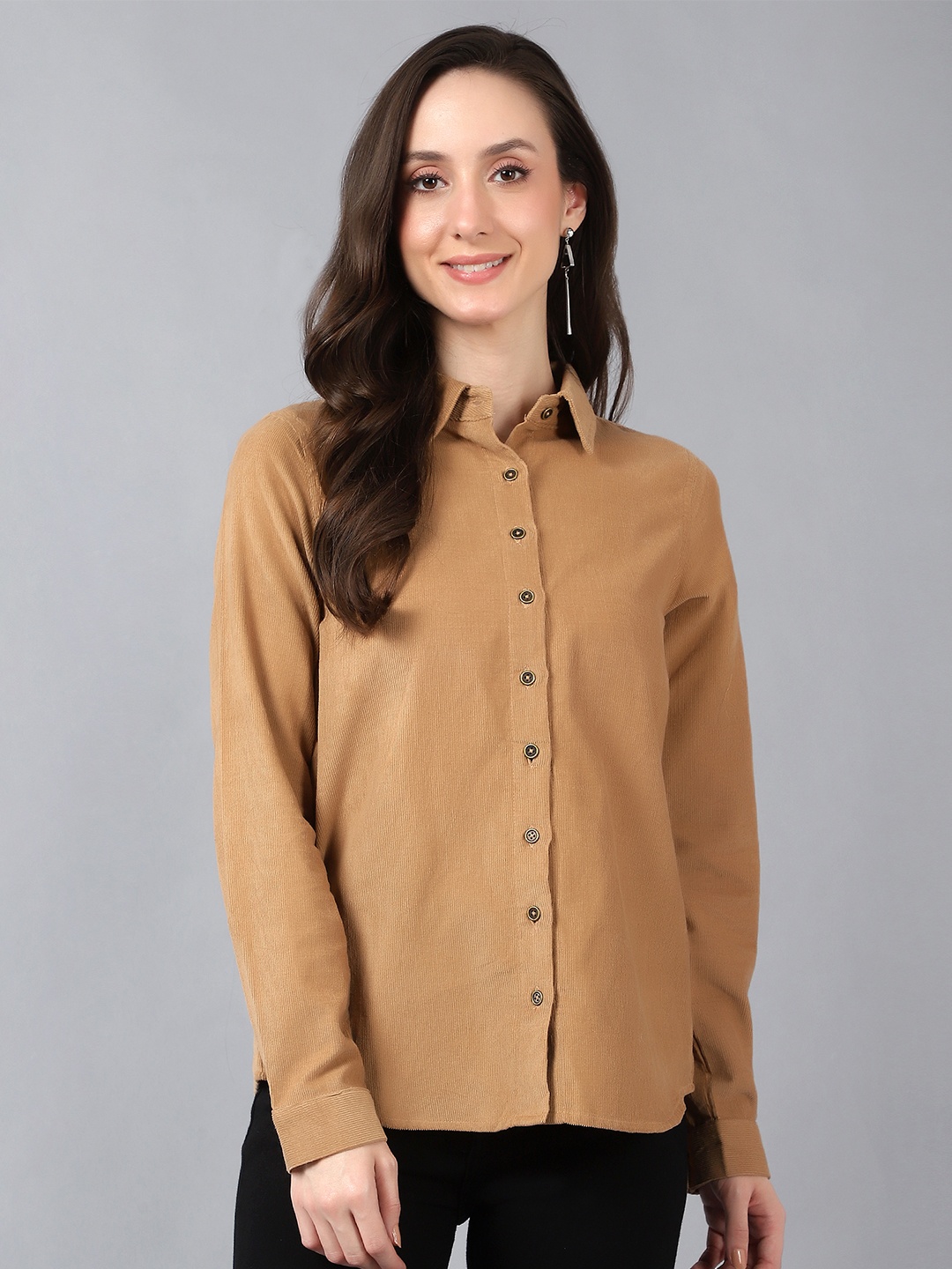 

Bani Women Beige Classic Cotton Casual Shirt