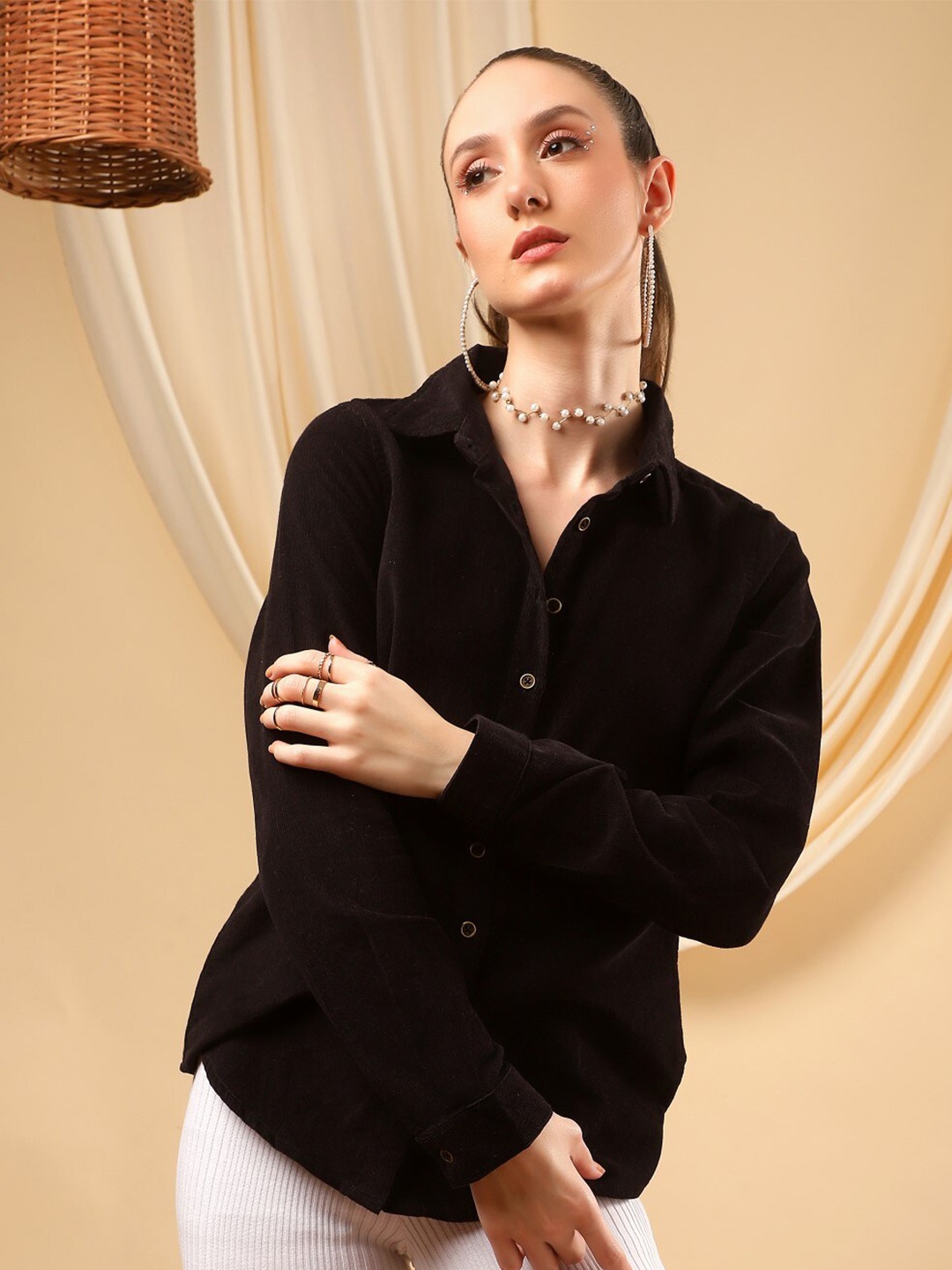 

Bani Women Black Classic Cotton Casual Shirt