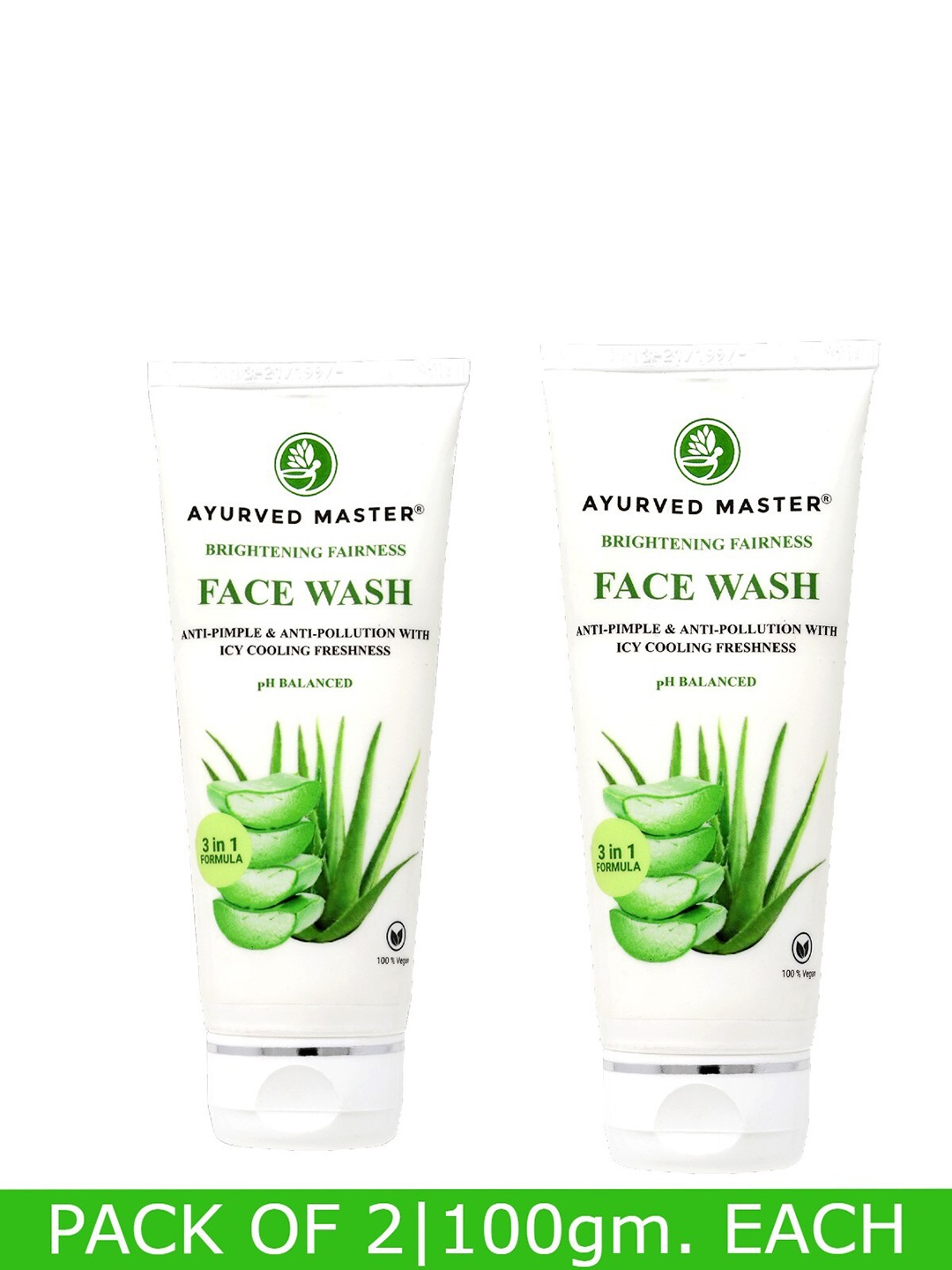 

AYURVED MASTER Set Of 2 Anti Pimple & Anti Pollution Brightening Fairness Face Wash With Icy Cool Freshness 100g Each, Cream