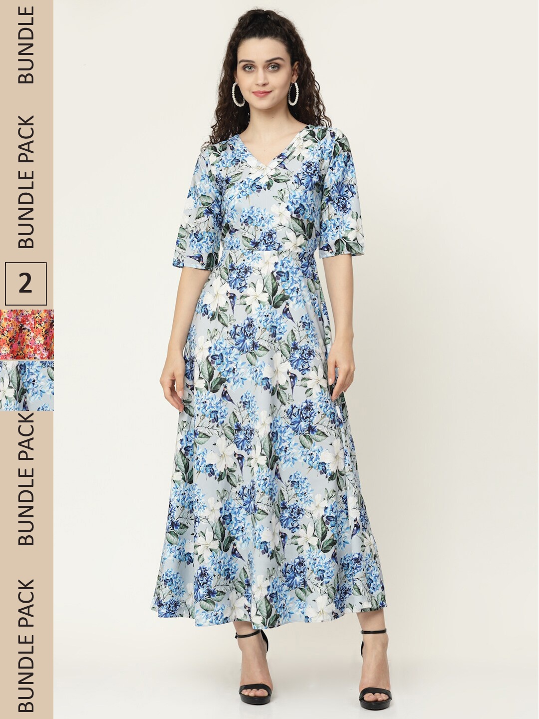 

MISS AYSE Blue & Yellow Pack of 2 Floral Crepe Midi Dress