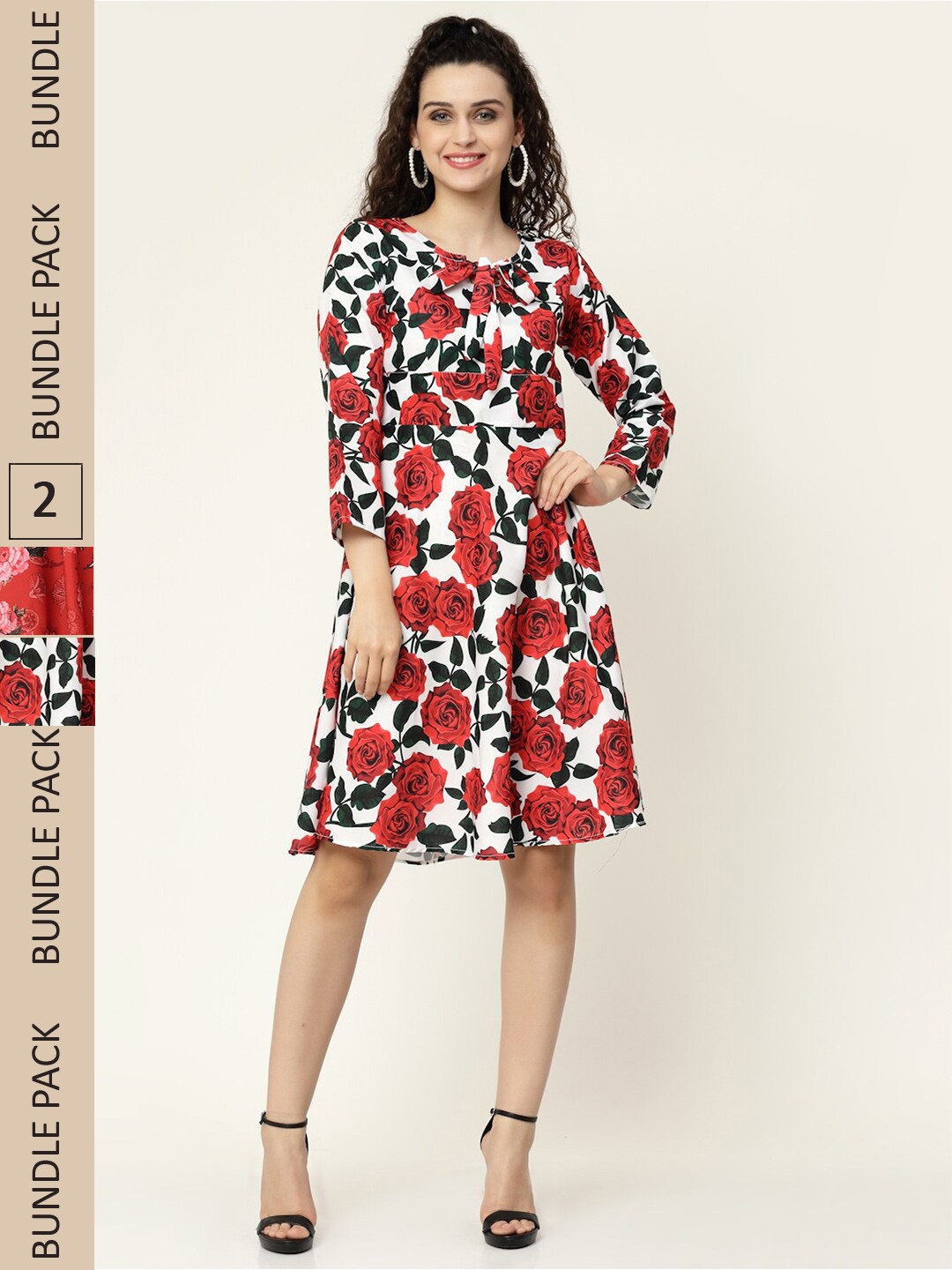 

MISS AYSE White & Red Pack of 2 Floral Crepe Dress