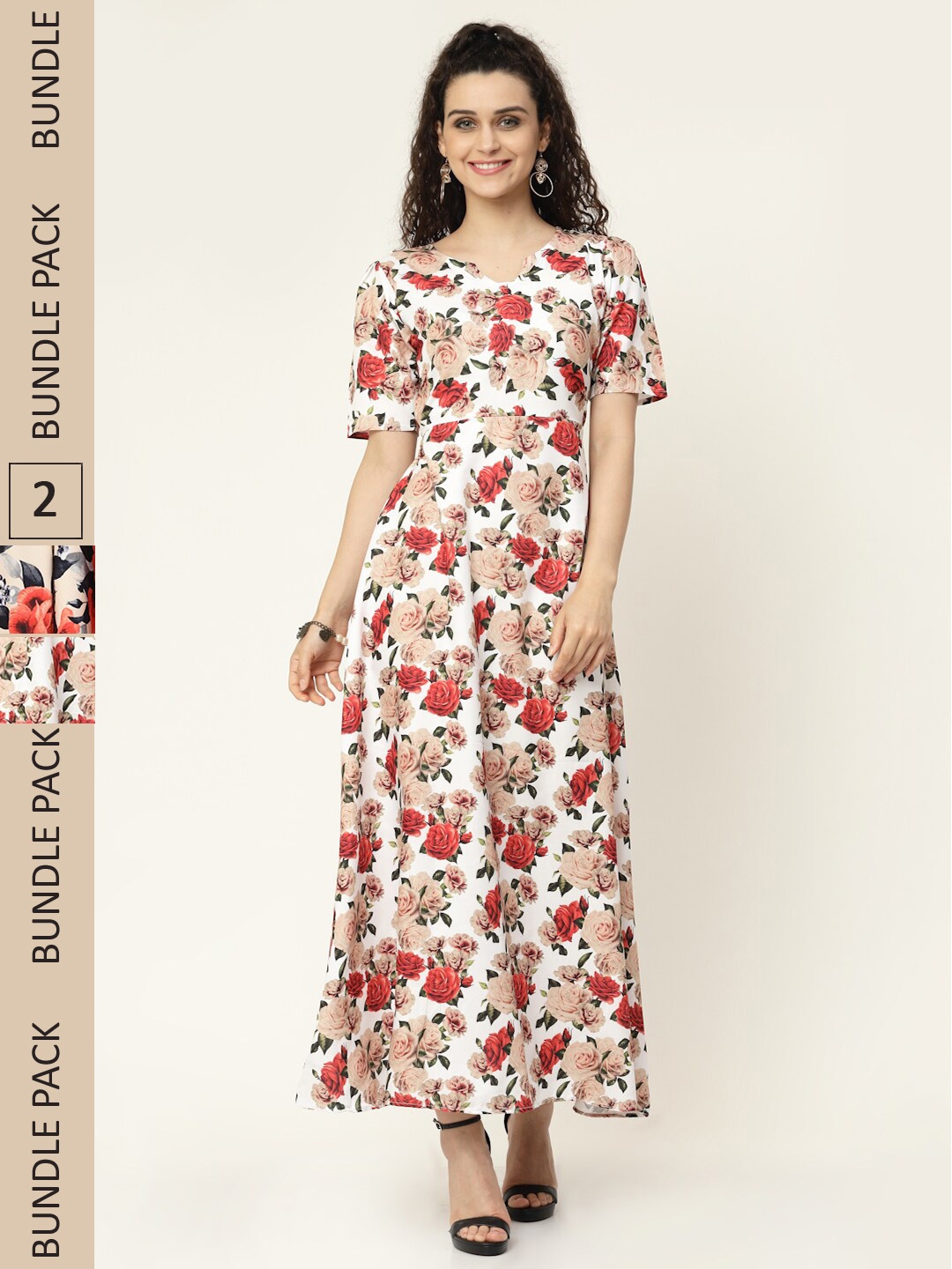 

MISS AYSE White & Red Pack Of 2 Floral Crepe Maxi Dress