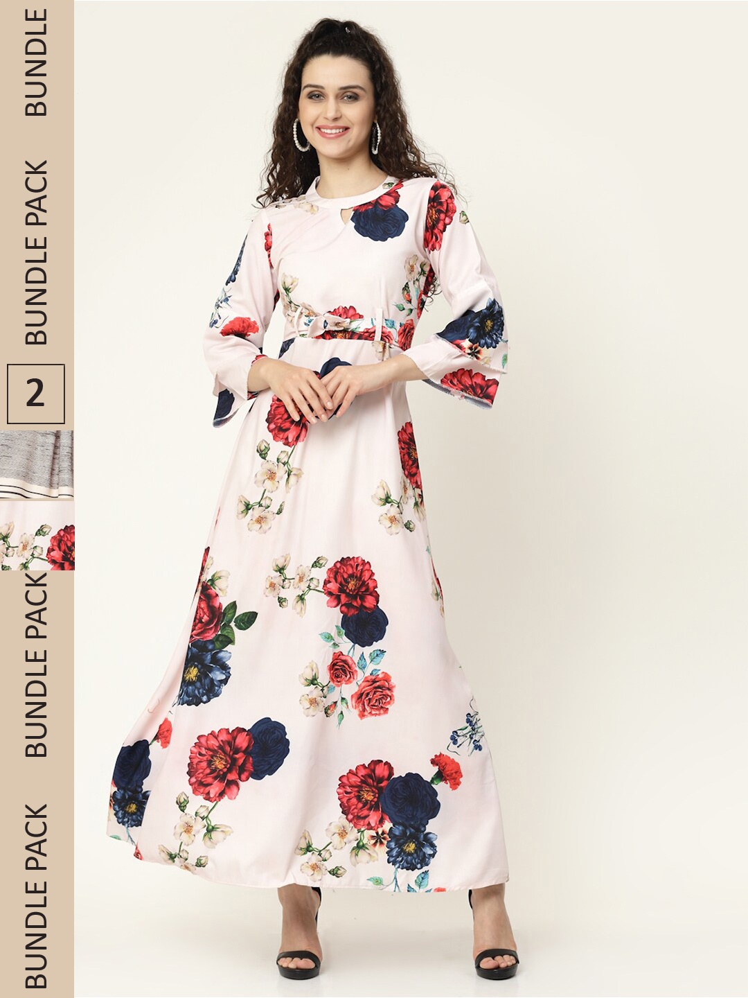 

MISS AYSE Off White & Red Pack of 2 Ethnic Motifs Crepe Midi Dress