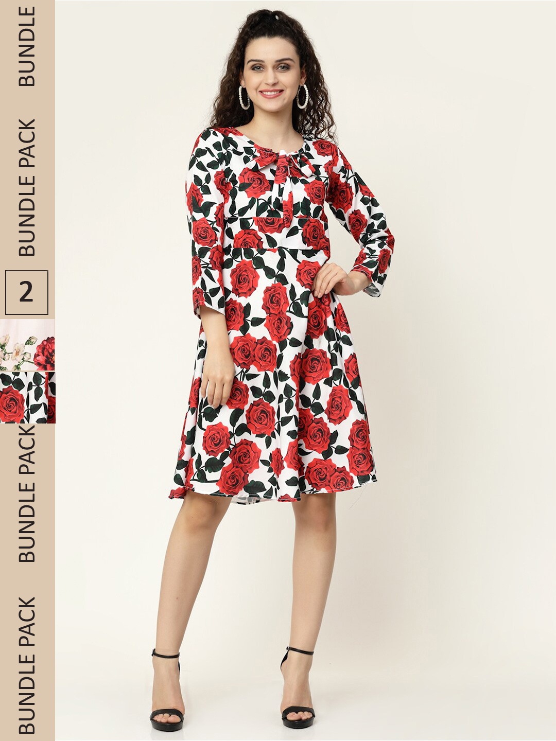 

MISS AYSE White & Red Pack of 2 Floral Crepe Dress