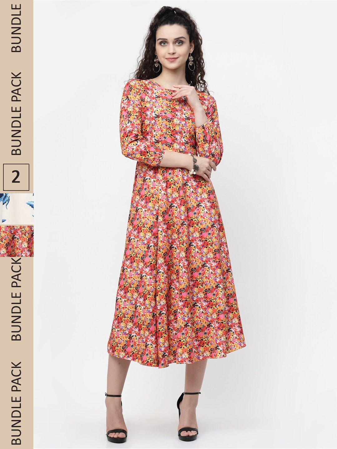 

MISS AYSE Maroon & White Pack of 2 Floral Printed Floral Midi Dress