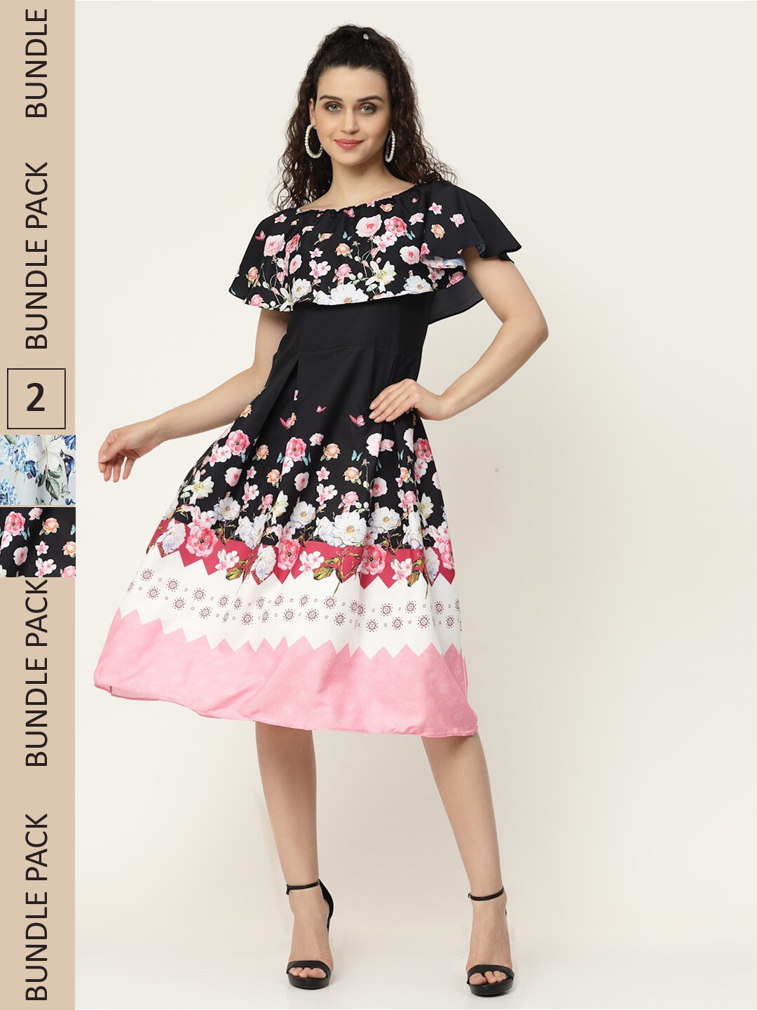 

MISS AYSE Black & Blue Pack of 2 Floral Printed Dress