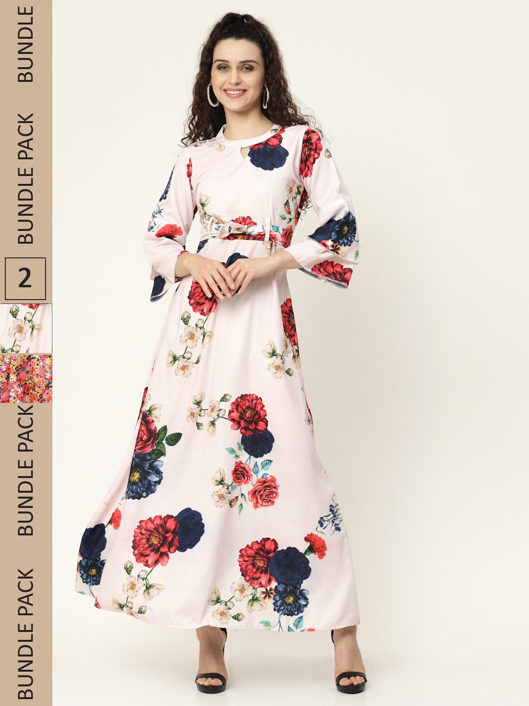 

MISS AYSE Off White & Red Pack of 2 Floral Printed Midi Dress