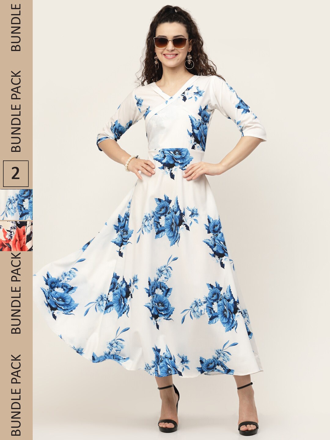 

MISS AYSE White & Blue Pack of 2 Floral Printed Maxi Dress