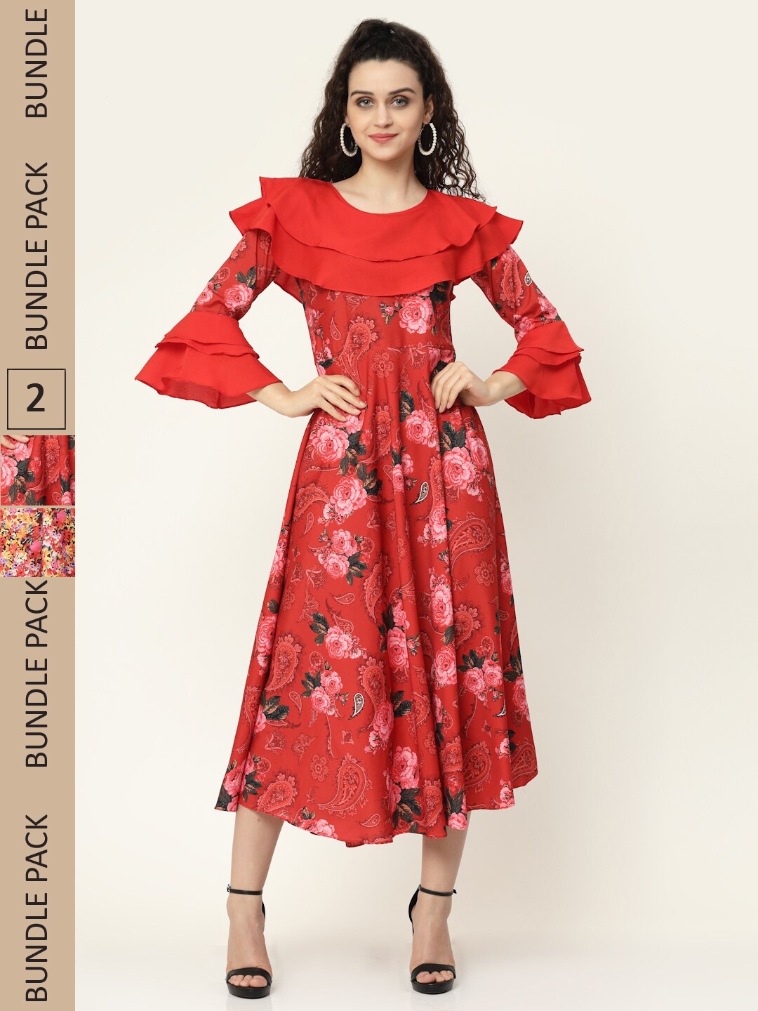

MISS AYSE Pack of 2 Floral Crepe Midi Dress, Red