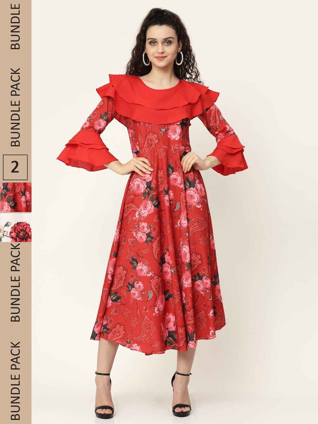

MISS AYSE Pack of 2 Floral Crepe Midi Dress, Red