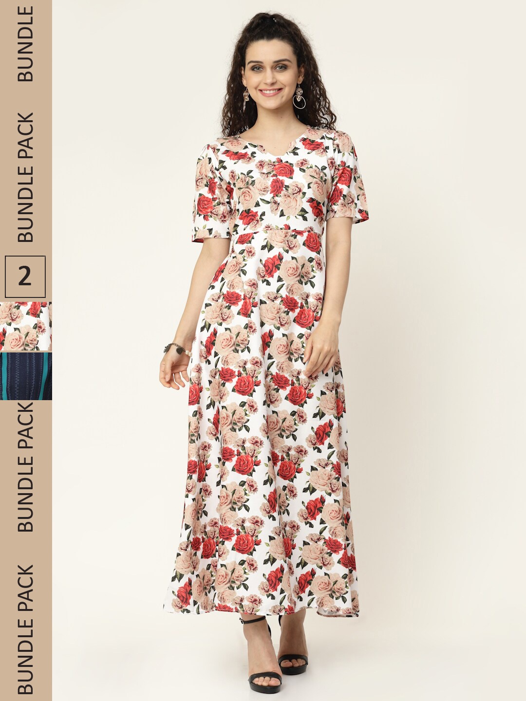 

MISS AYSE Pack of 2 Floral Crepe Maxi Maxi Dress, White