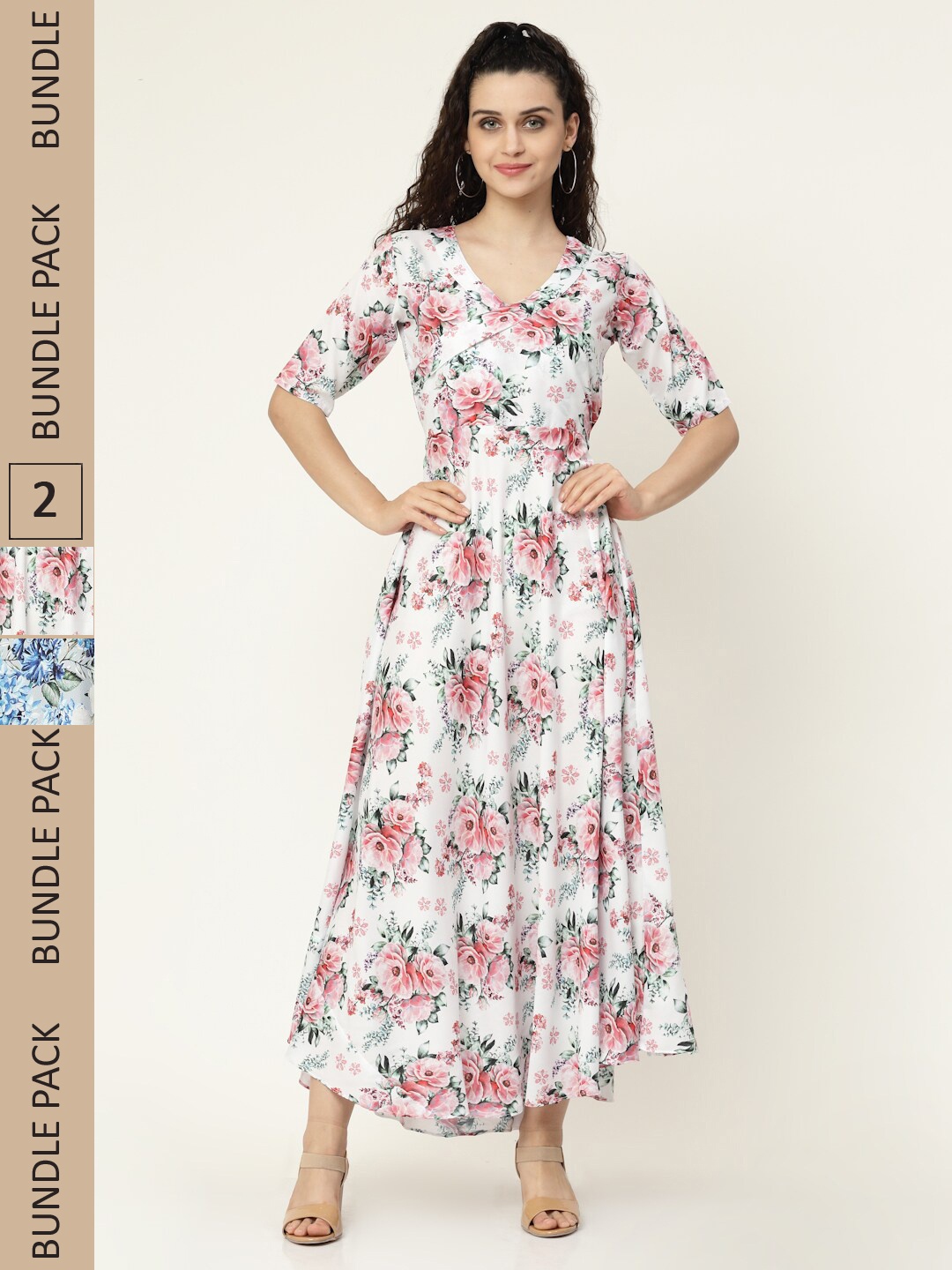 

MISS AYSE Pack of 2 Floral Crepe Maxi Maxi Dress, White