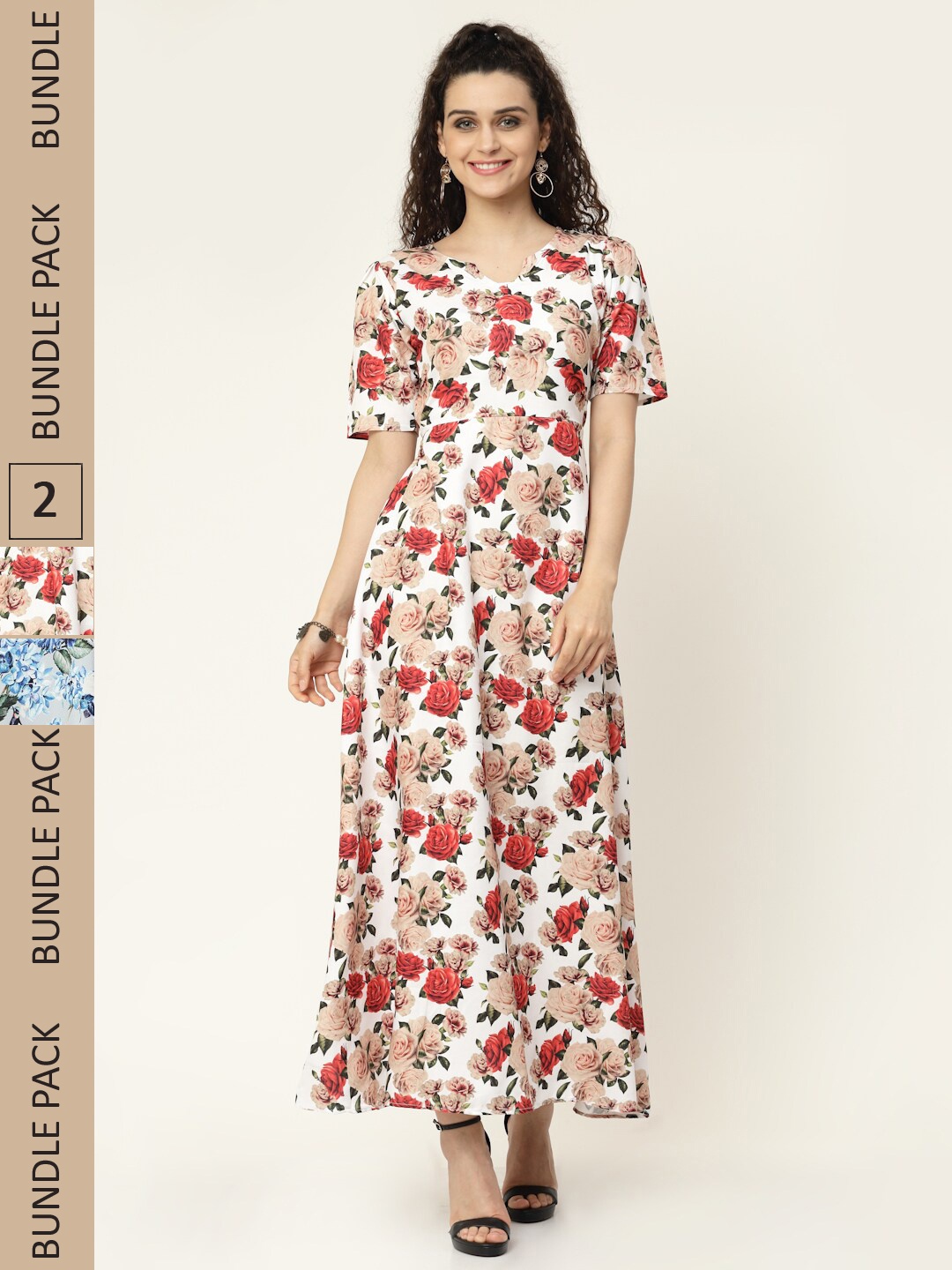 

MISS AYSE Red & Blue Floral Crepe Ethnic Maxi Dress Pack of 2
