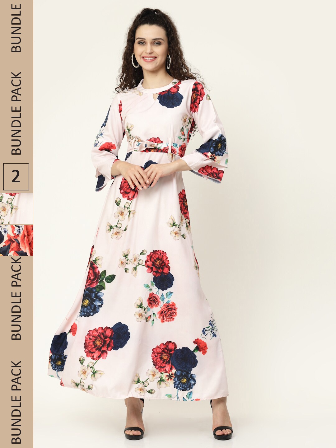 

MISS AYSE Off White & Peach-Coloured Floral Crepe Ethnic Maxi Dress Pack of 2