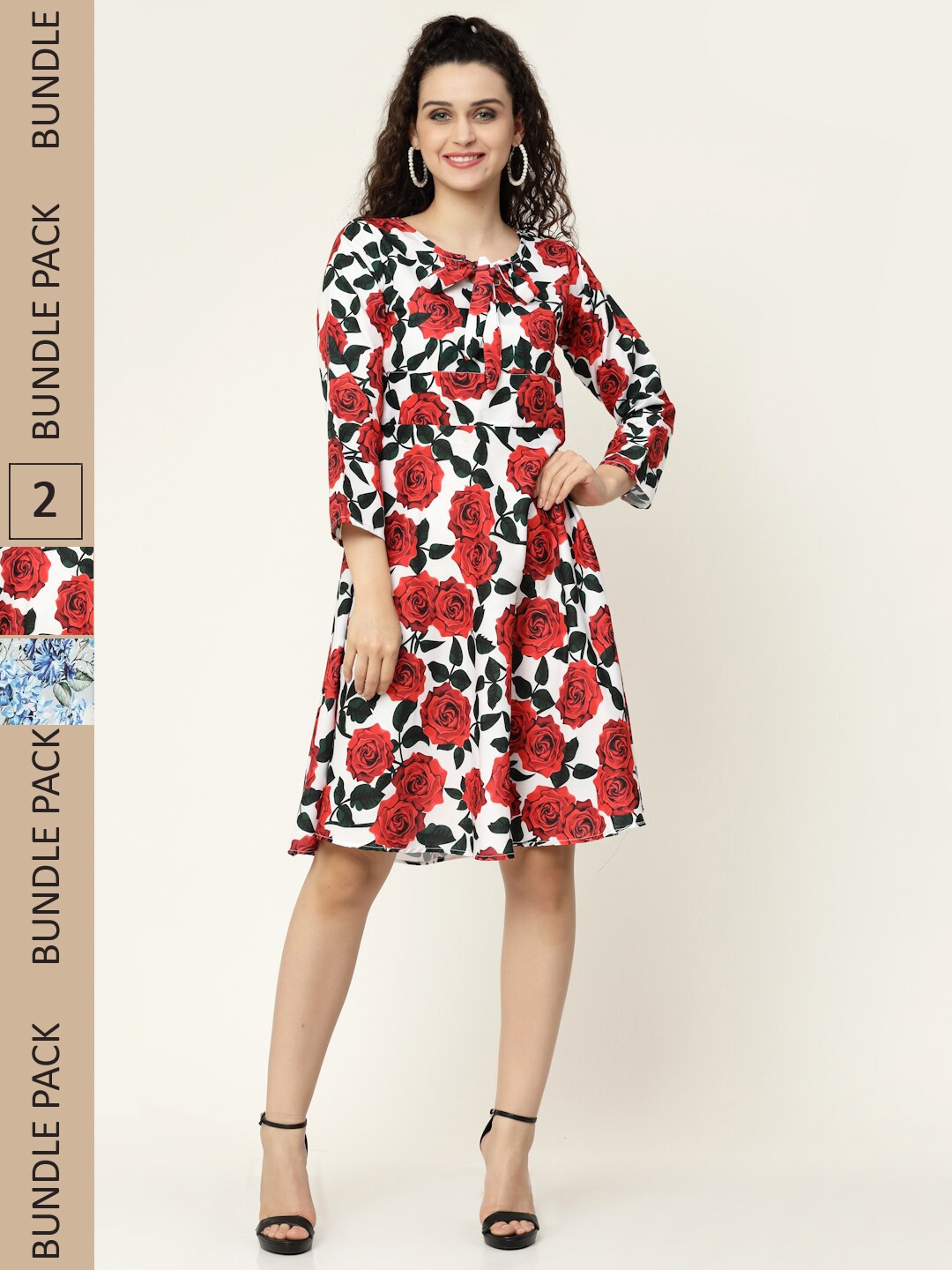 

MISS AYSE Red & Blue Floral Crepe Ethnic Dress Pack of 2
