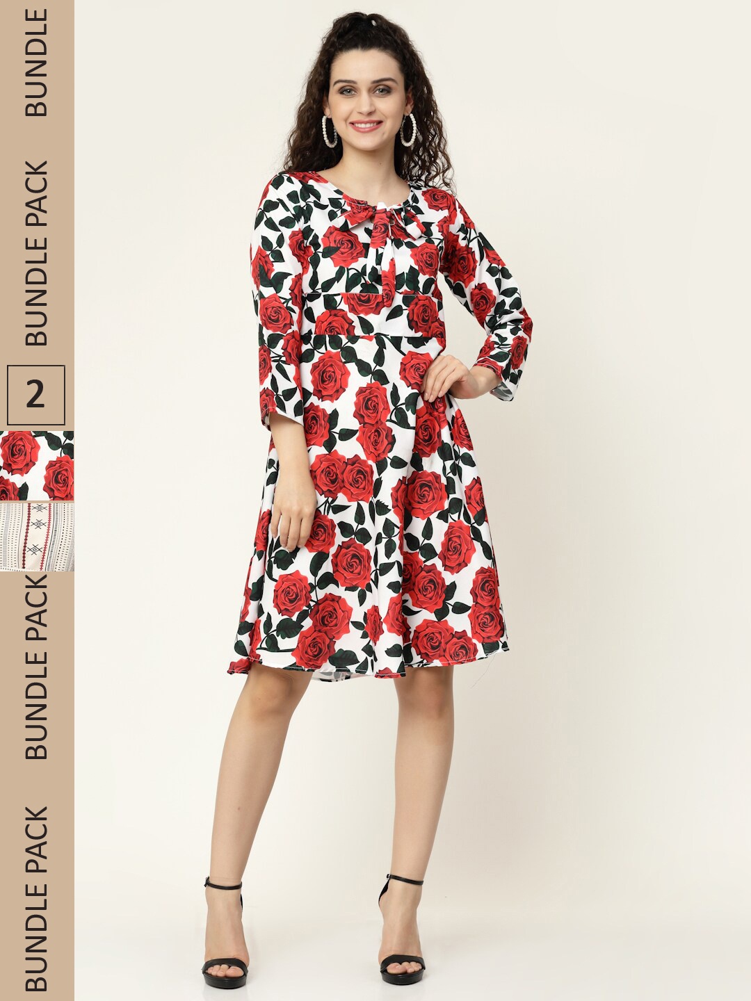 

MISS AYSE Red & Grey Floral Crepe Ethnic Dress Pack of 2
