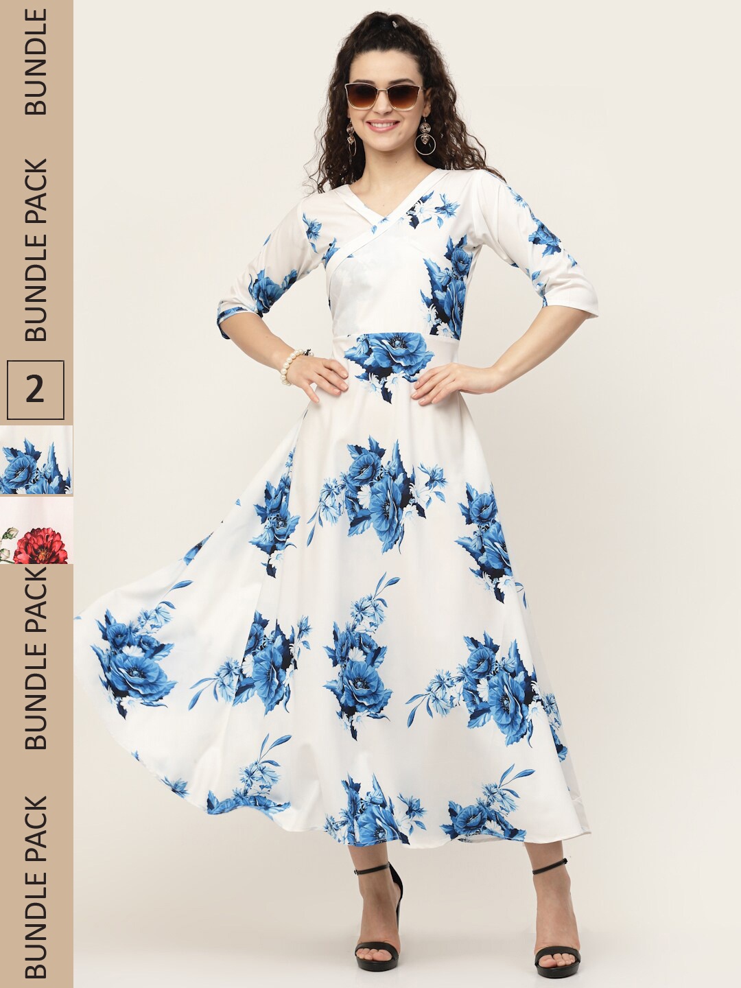 

MISS AYSE Blue & White Floral Crepe Ethnic Maxi Dress Pack of 2