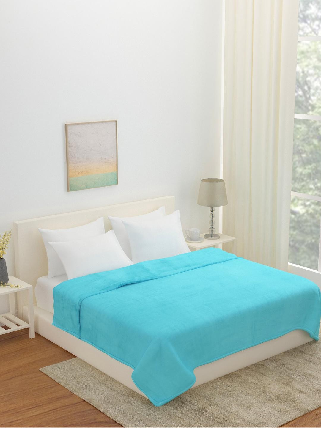 

Athome by Nilkamal Blue AC Room Flannle 300 GSM Double Bed Blanket