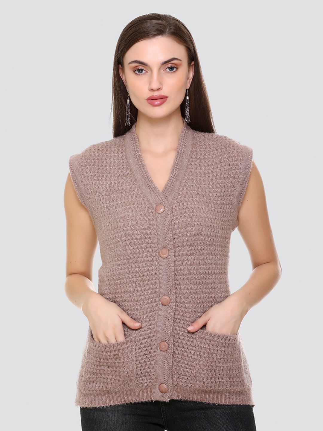 

NITSLINE Women Grey Cable Knit Acrylic Cardigan