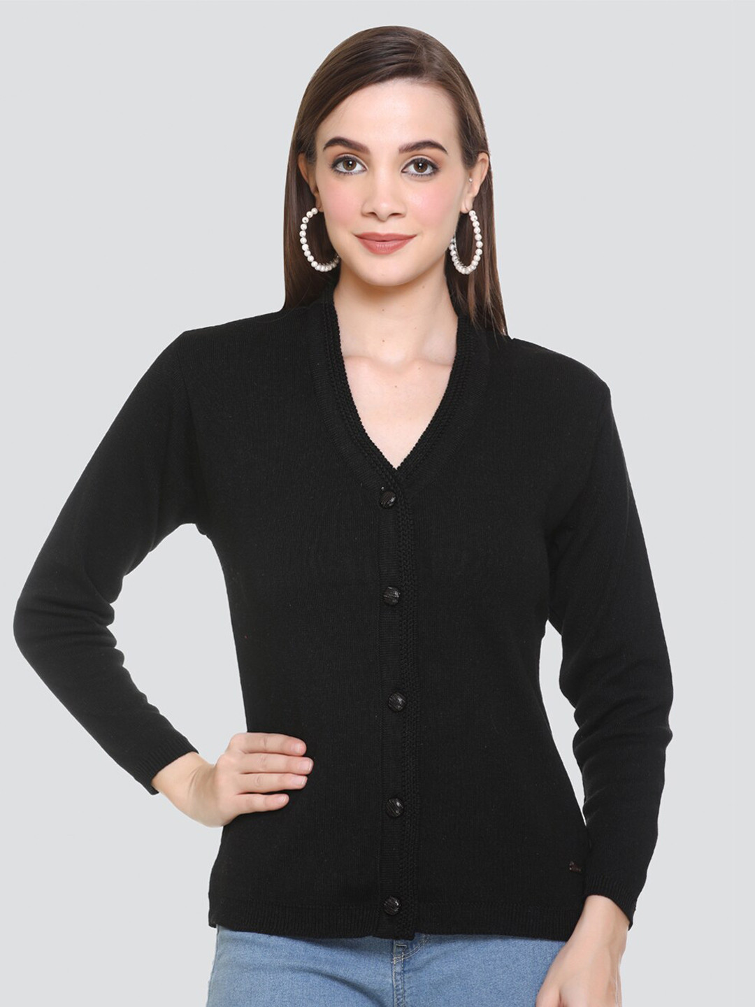 

NITSLINE Women Black Acrylic Cardigan