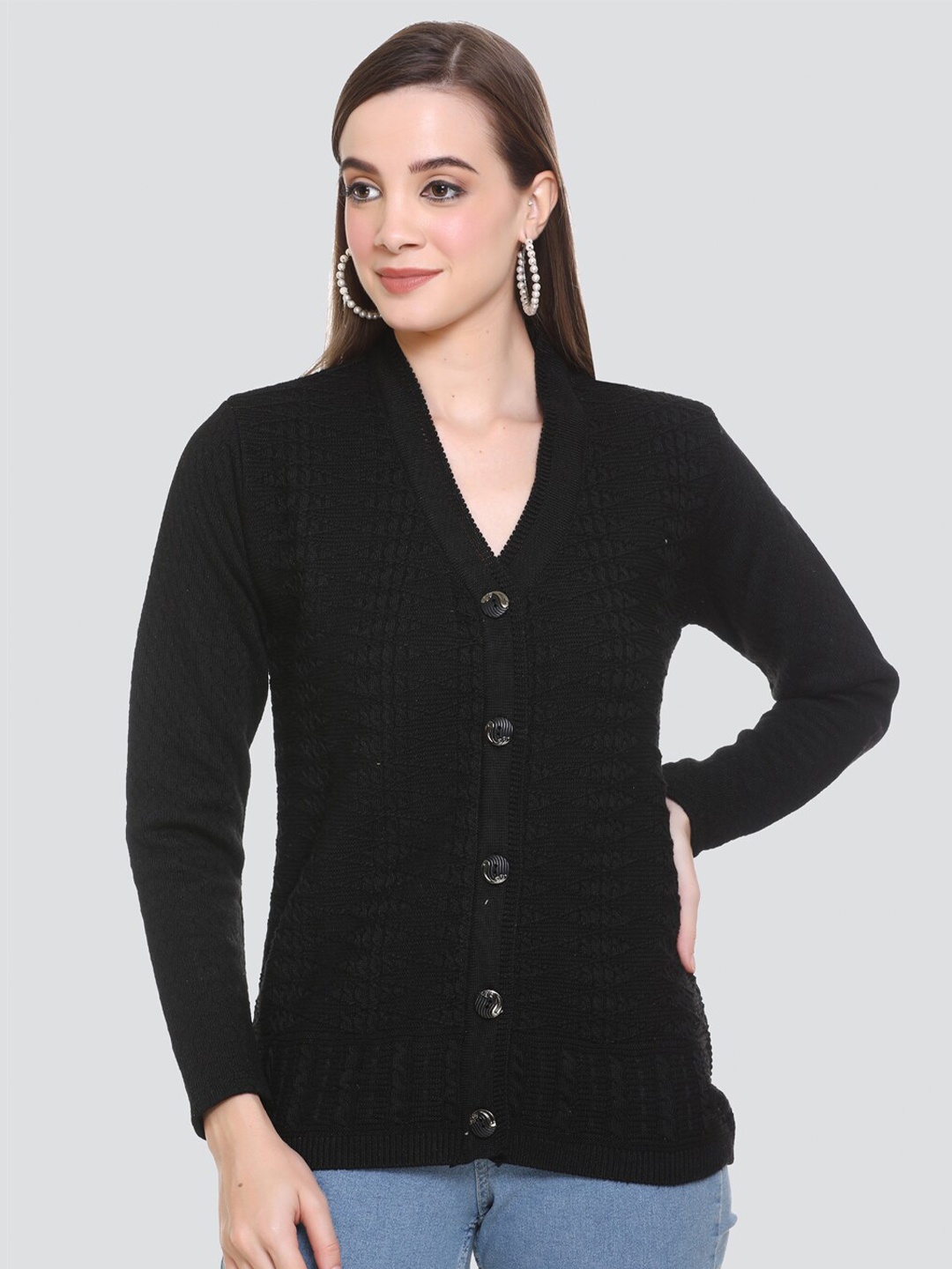 

NITSLINE Women Black Acrylic Cardigan