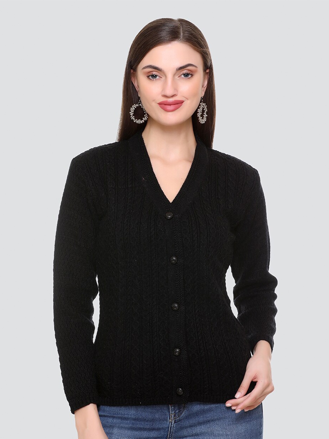 

NITSLINE Women Black Cable Knit Cotton Cardigan