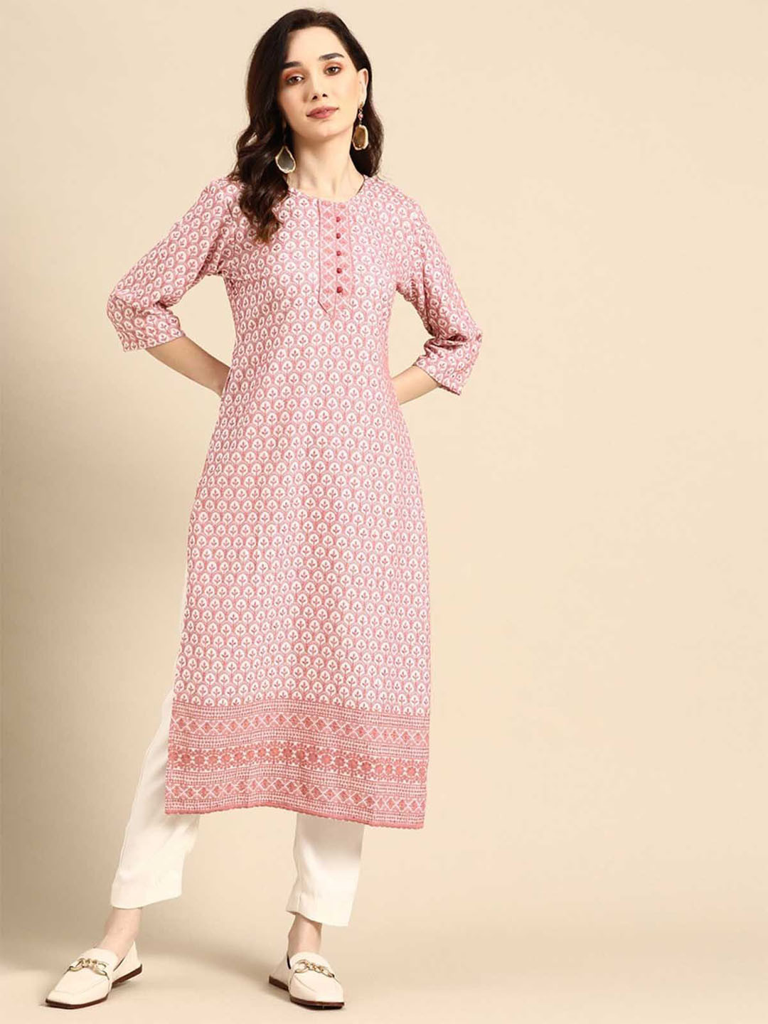 

ODETTE Pink Geometric Embroidered Thread Work Kurta