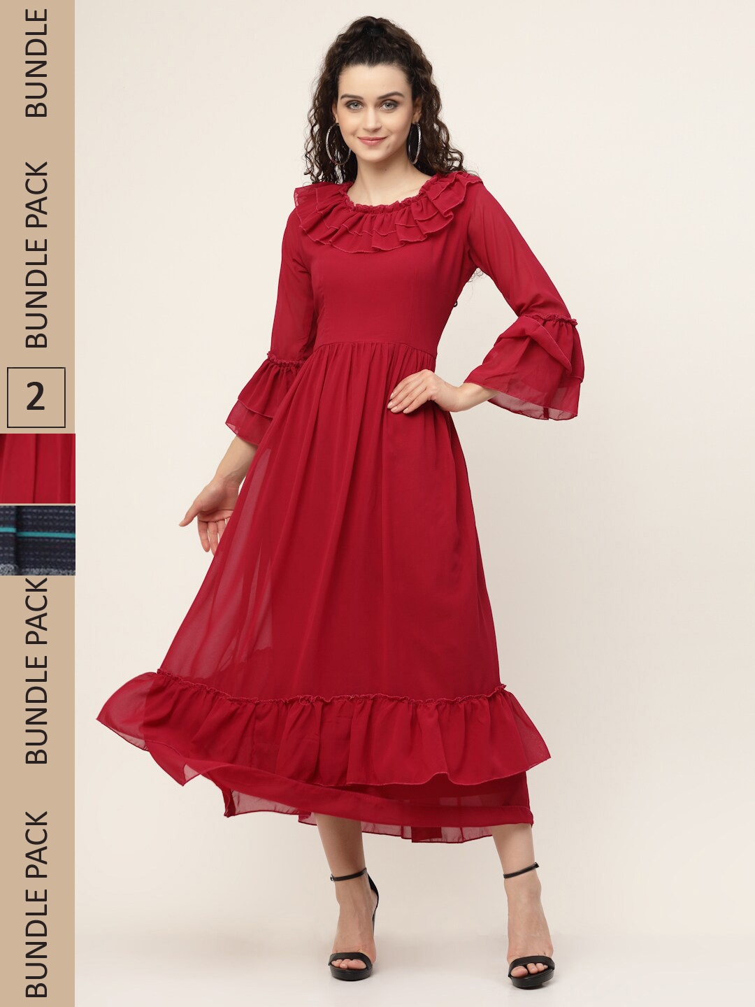 

MISS AYSE Red & Navy Blue Pack Of 2 Georgette Midi Dress