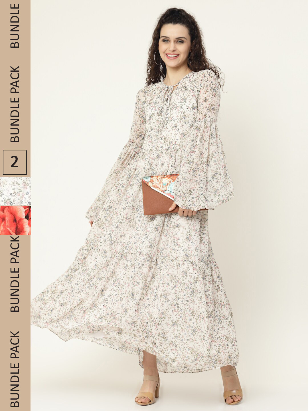 

MISS AYSE White & Red Pack of 2 Floral Georgette Maxi Dress