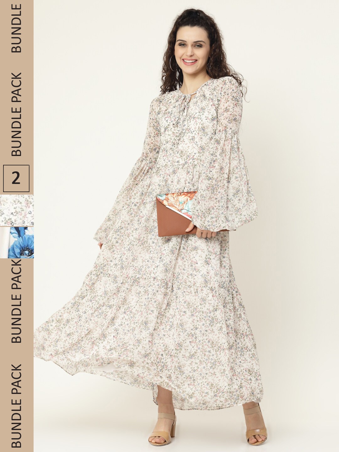 

MISS AYSE Pack of 2 Floral Georgette Maxi Maxi Dress, Off white