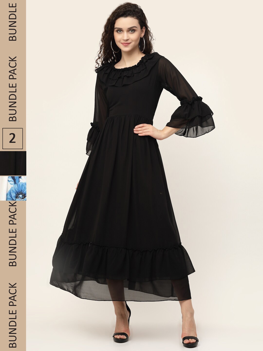 

MISS AYSE Pack of 2 Georgette Maxi Maxi Dress, Black