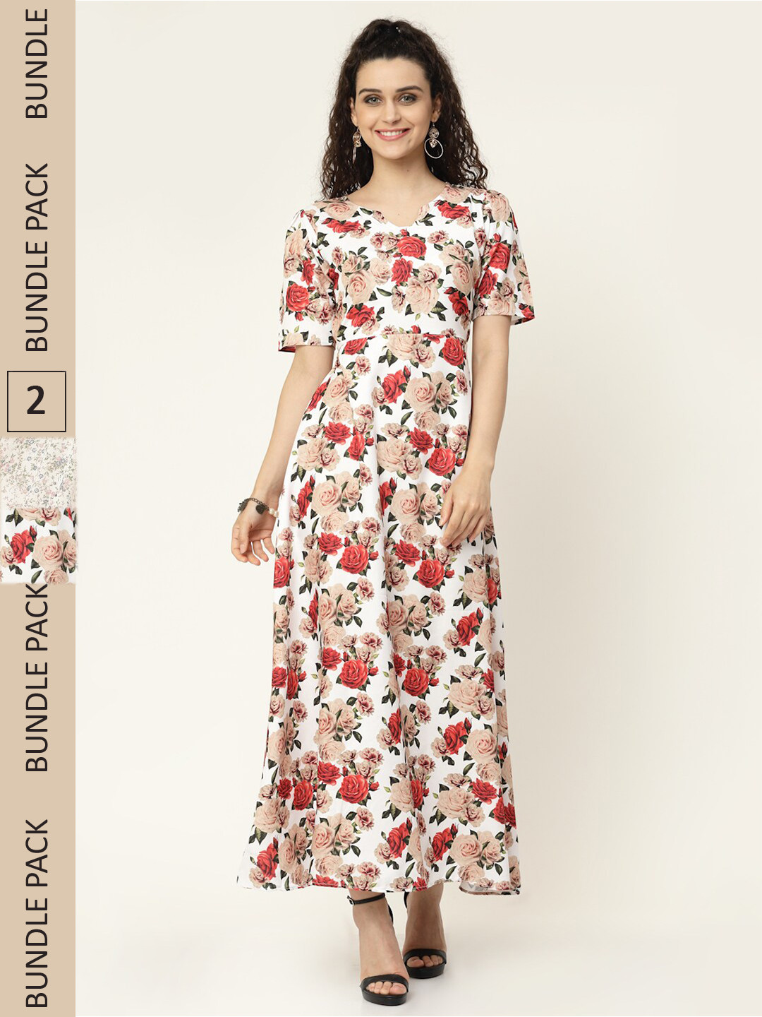 

MISS AYSE Grey & Red Floral Georgette Maxi Dress Pack of 2