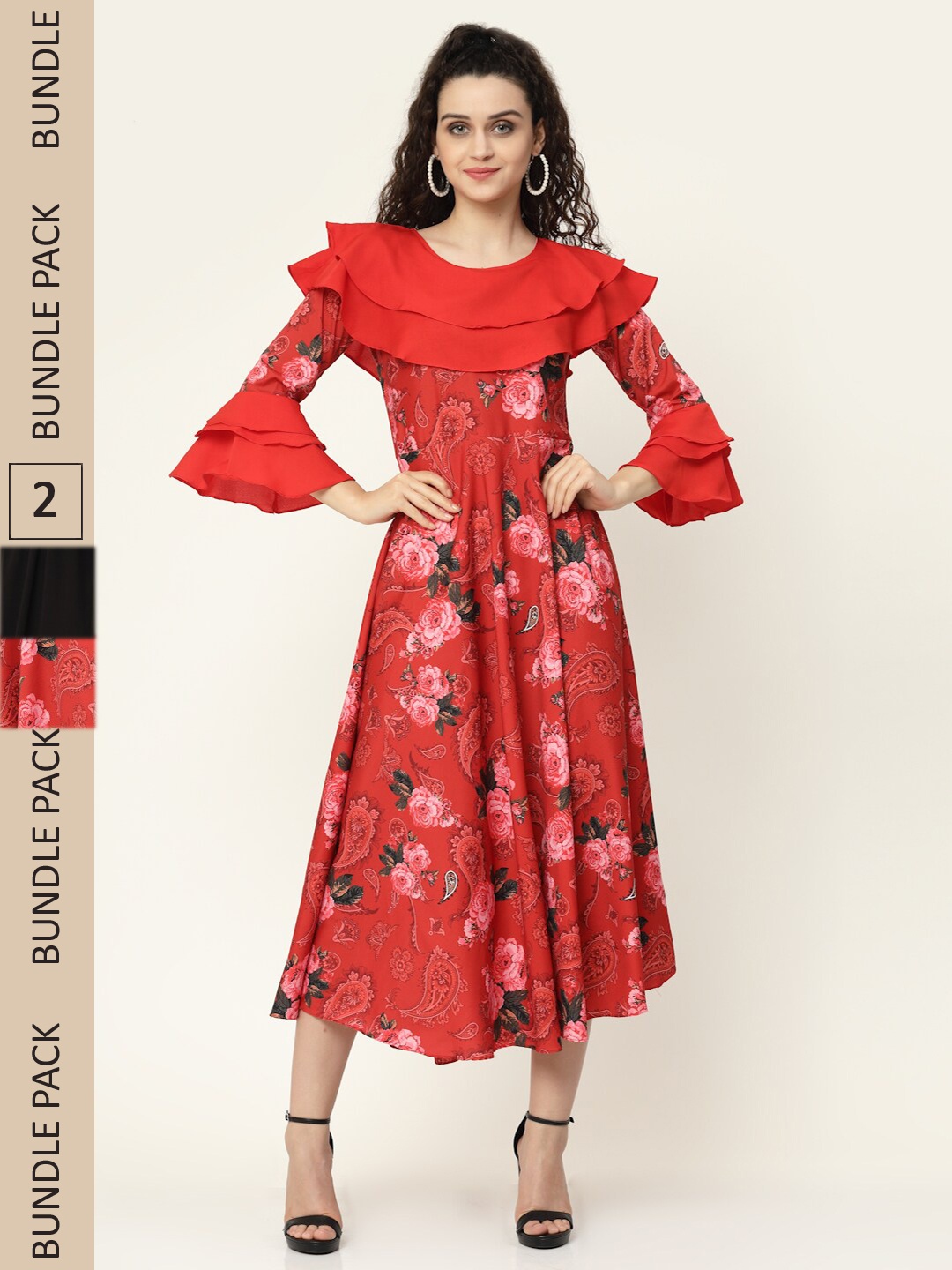 

MISS AYSE Red & Black Georgette Ethnic Maxi Dress Pack of 2