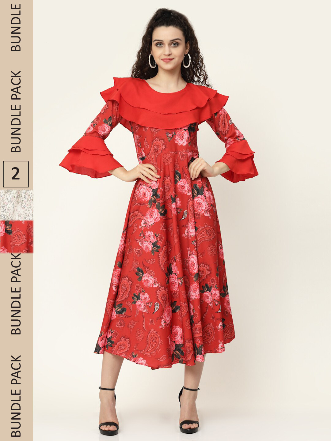 

MISS AYSE Red & Grey Floral Georgette Ethnic Maxi Dress Pack of 2