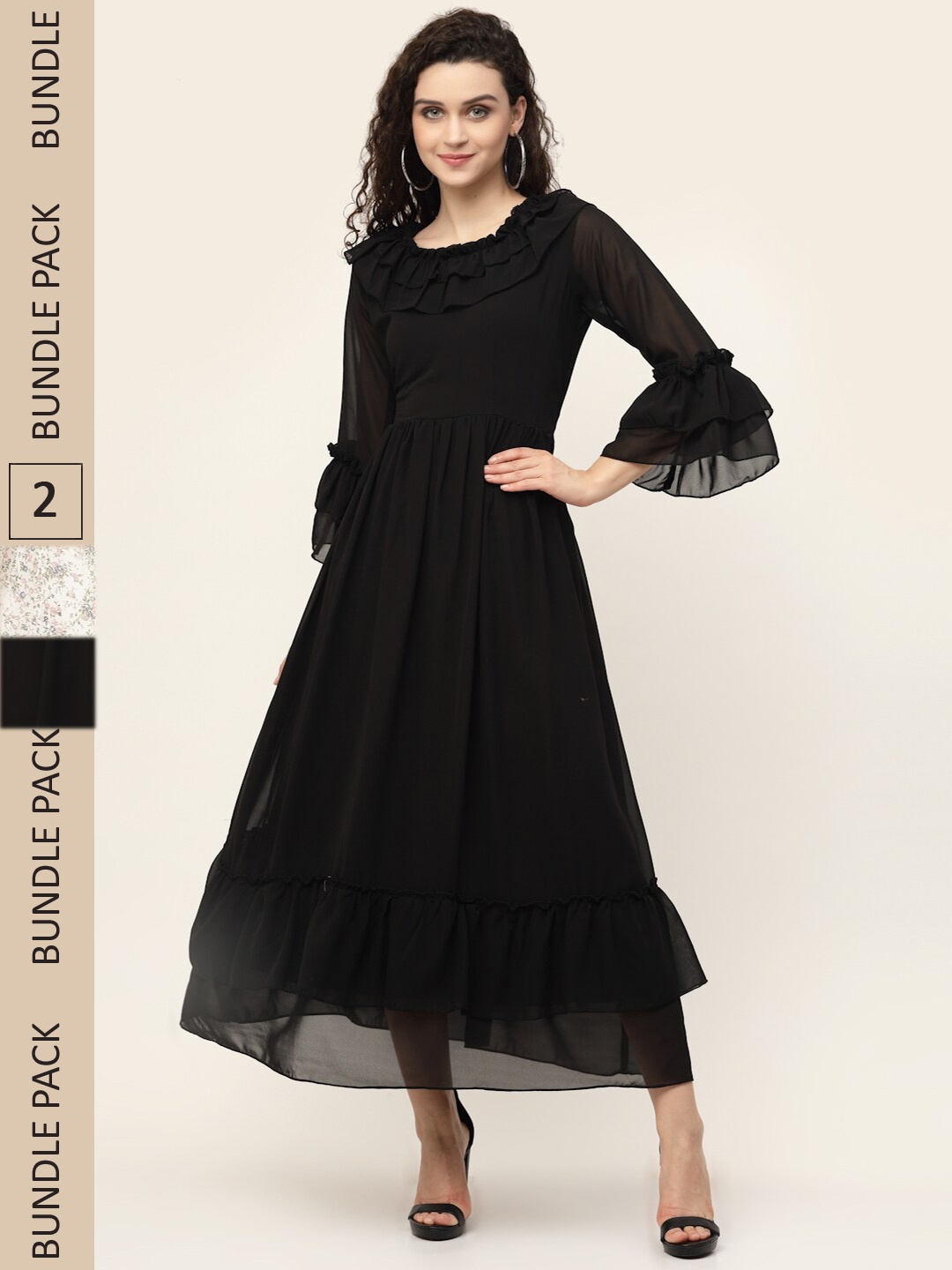

MISS AYSE Black & Grey Georgette Ethnic Maxi Dress Pack of 2