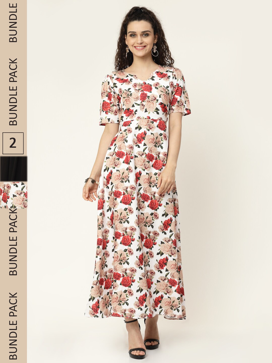 

MISS AYSE White & Black Pack Of 2 Floral Printed Georgette Maxi Dress