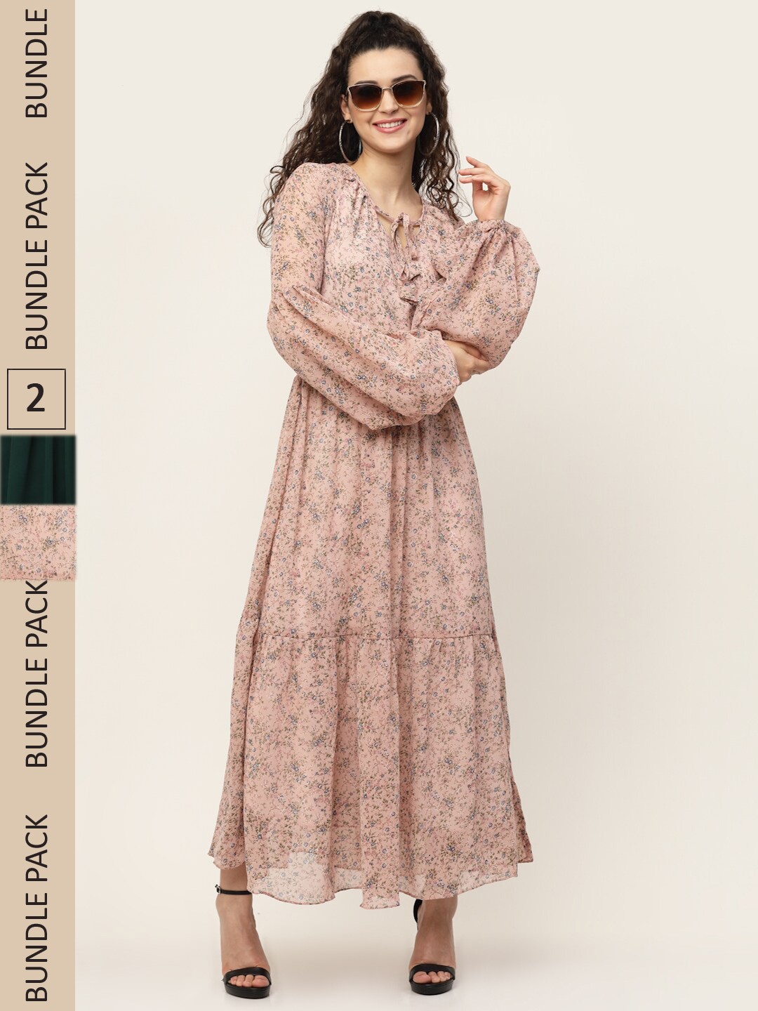 

MISS AYSE Mauve & Green Pack Of 2 Floral Printed Georgette Maxi Dress