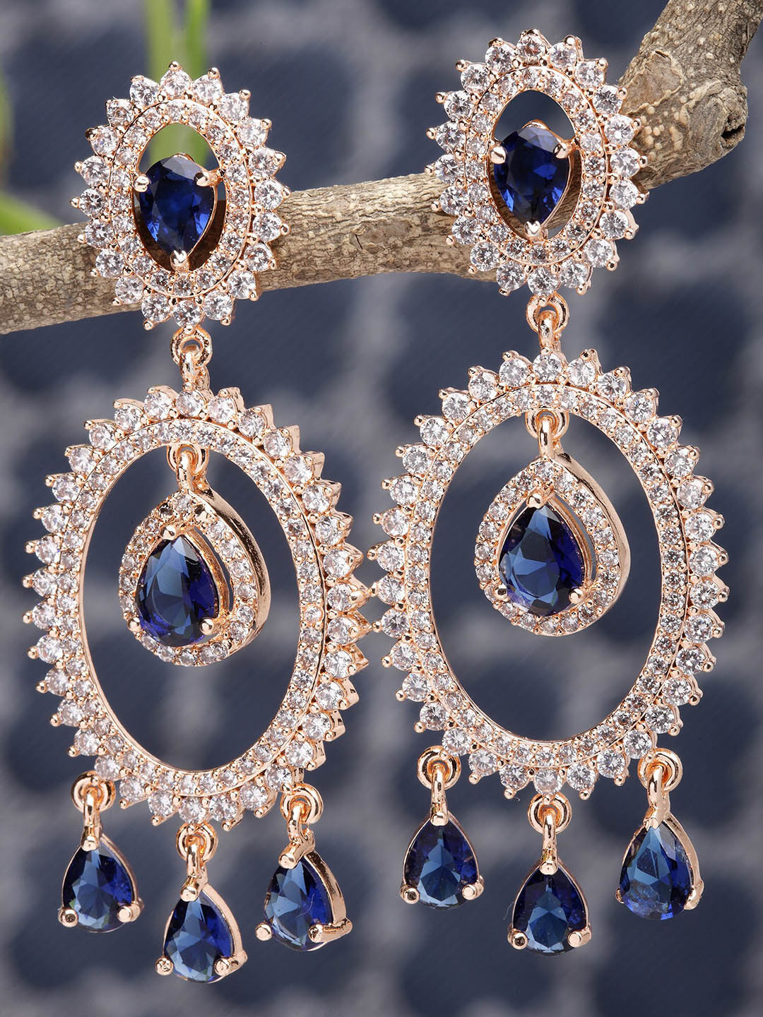 

KARATCART Blue & Rose Gold Plated Classic Drop Earrings