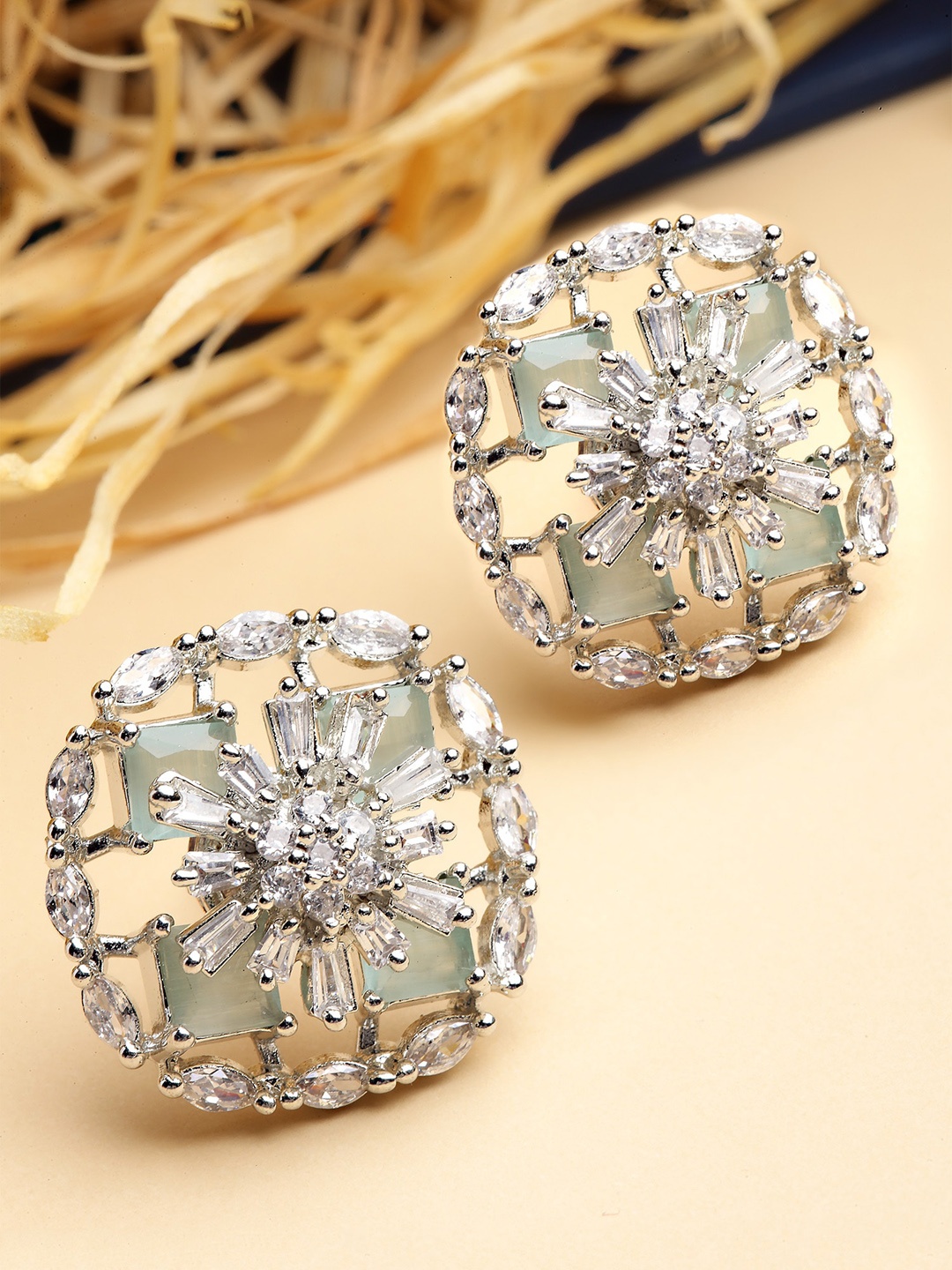 

KARATCART Lime Green Silver Plated Classic Studs Earrings