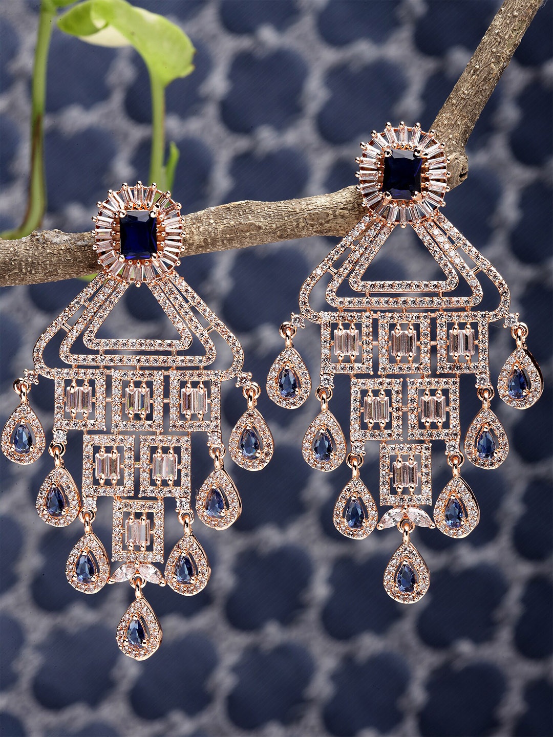 

KARATCART Blue & Rose Gold Plated Contemporary Drop Earrings