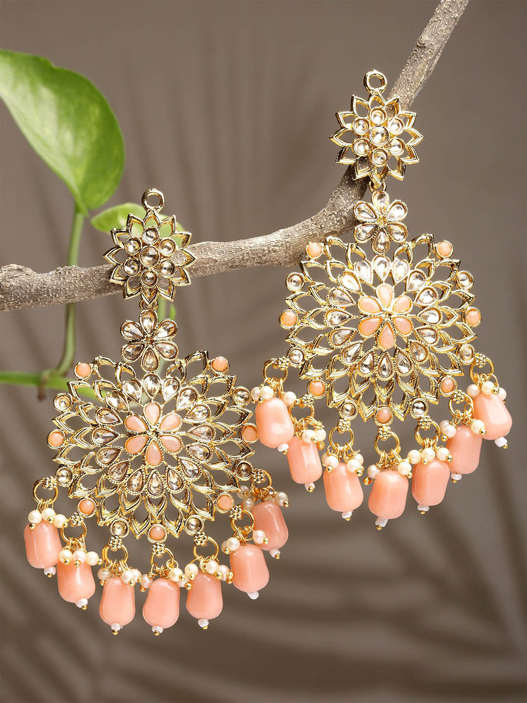

KARATCART Peach-Coloured & Gold-Plated Classic Drop Earrings